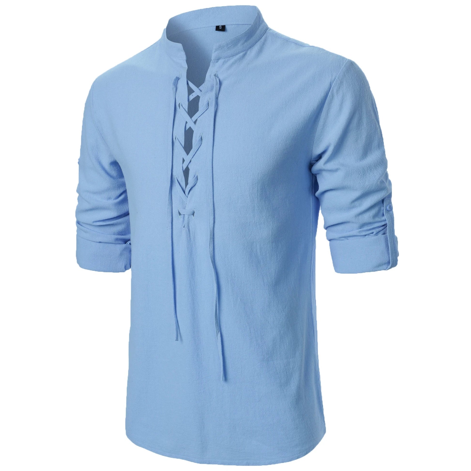 Men’s cotton linen long sleeve shirt Henry shirt Hippie casual beach stand collar long sleeve shirt