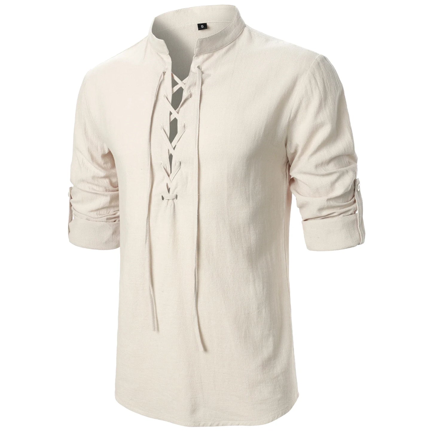 Men’s cotton linen long sleeve shirt Henry shirt Hippie casual beach stand collar long sleeve shirt