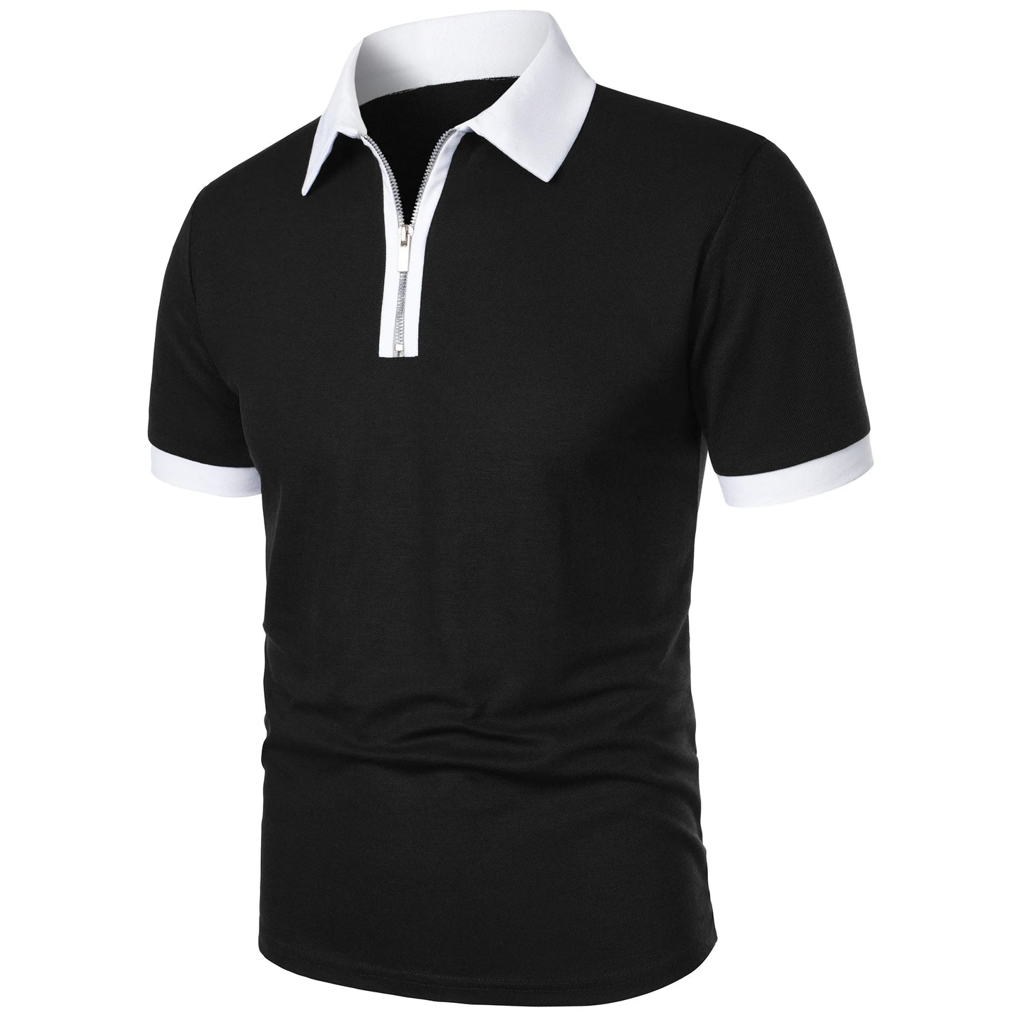 Men’s Fashion Casual top Short Sleeve color with stylish zipper with men’s lapel short sleeve top T-shirt Fashion