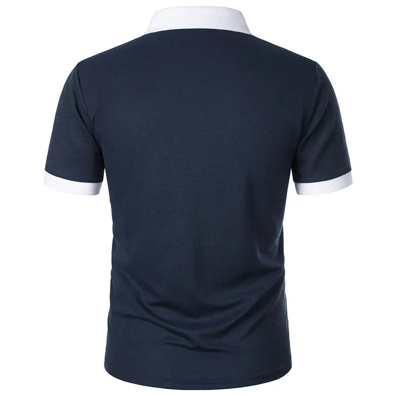 Men’s Fashion Casual top Short Sleeve color with stylish zipper with men’s lapel short sleeve top T-shirt Fashion