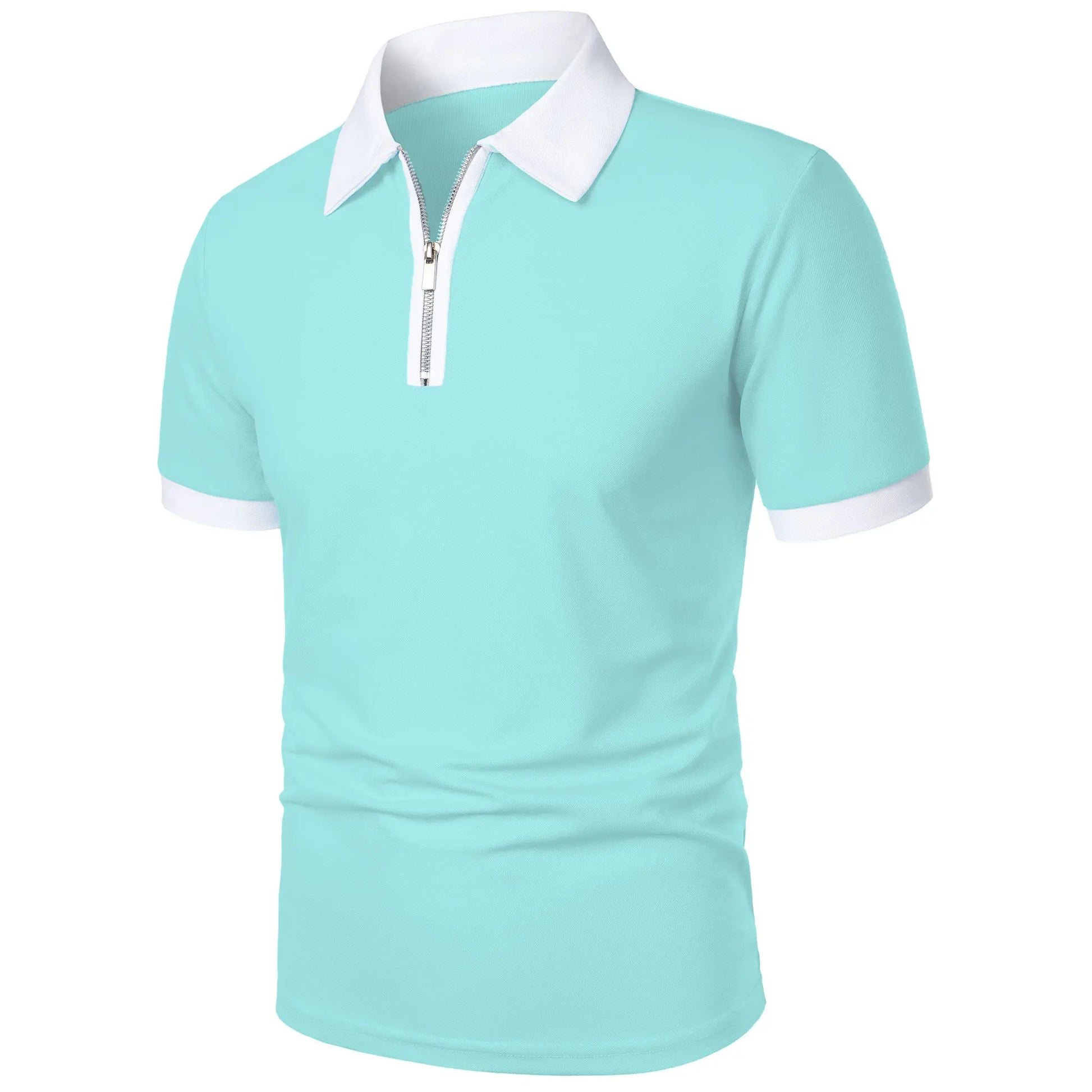 Men’s Fashion Casual top Short Sleeve color with stylish zipper with men’s lapel short sleeve top T-shirt Fashion