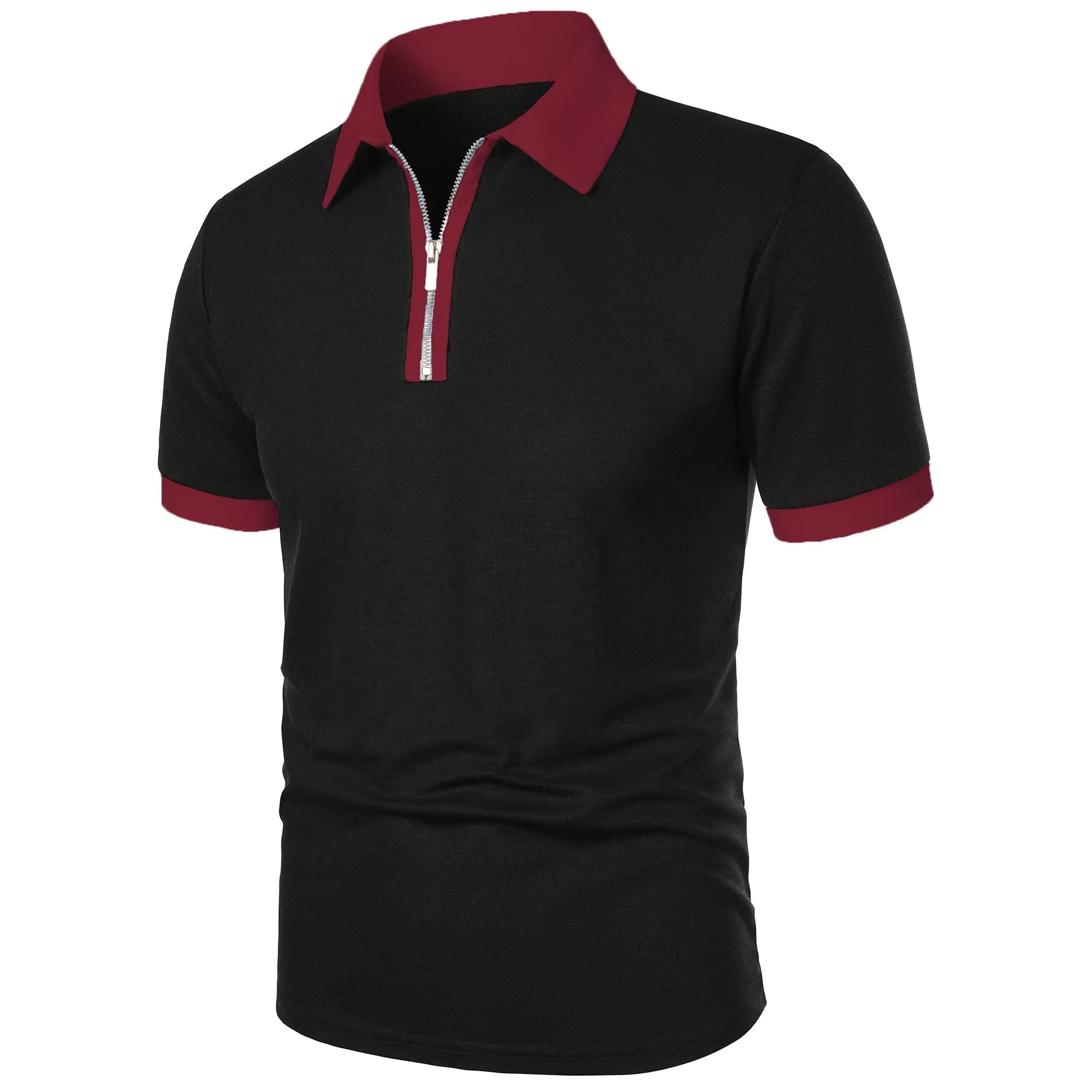 Men’s Fashion Casual top Short Sleeve color with stylish zipper with men’s lapel short sleeve top T-shirt Fashion