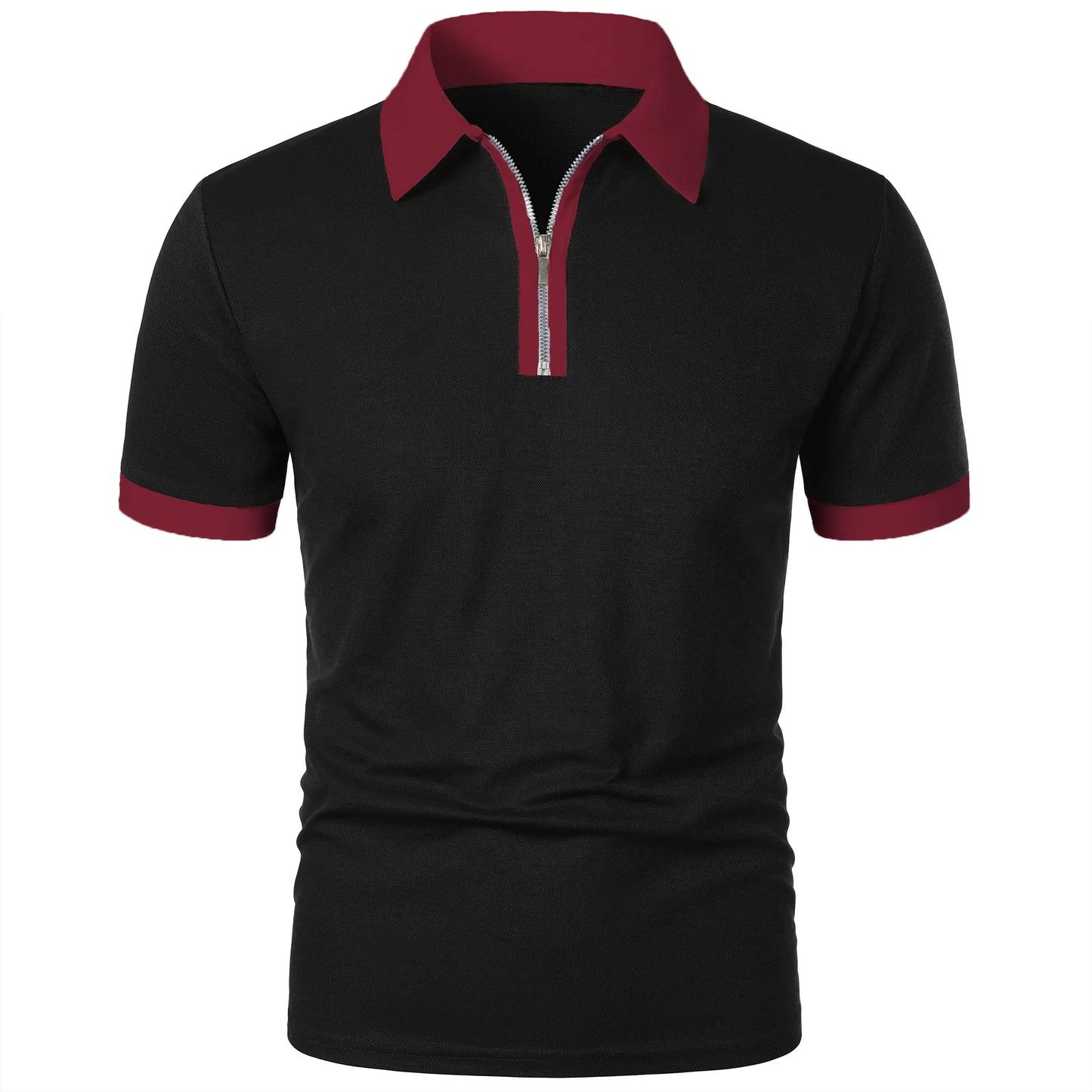 Men’s Fashion Casual top Short Sleeve color with stylish zipper with men’s lapel short sleeve top T-shirt Fashion