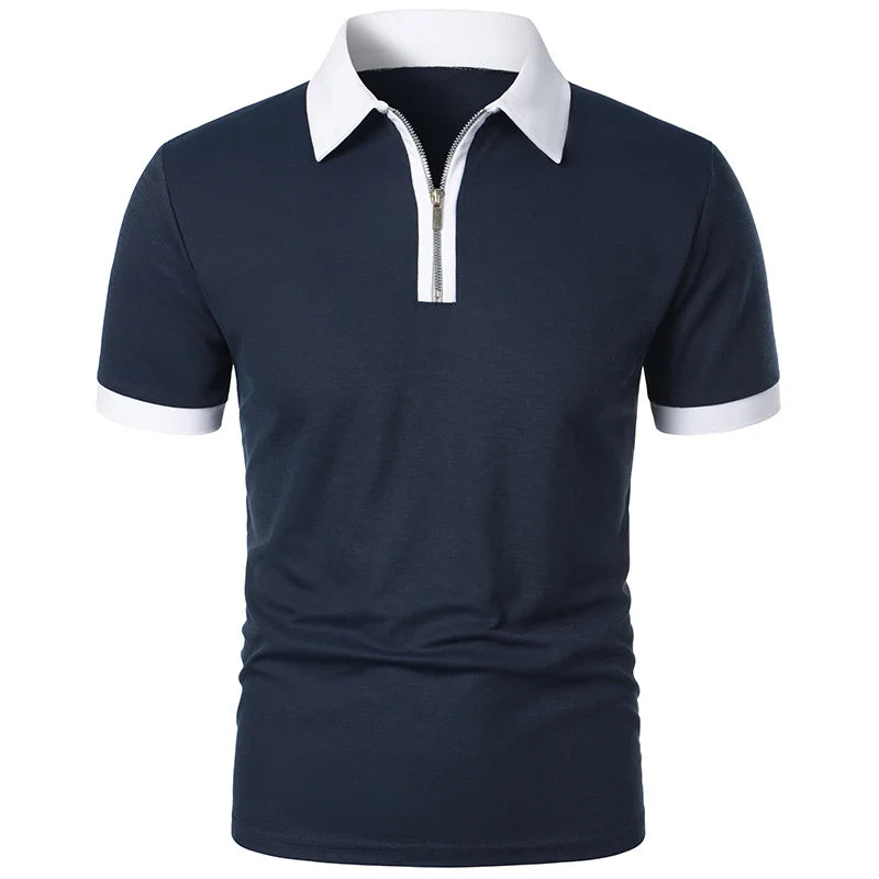 Men’s Fashion Casual top Short Sleeve color with stylish zipper with men’s lapel short sleeve top T-shirt Fashion