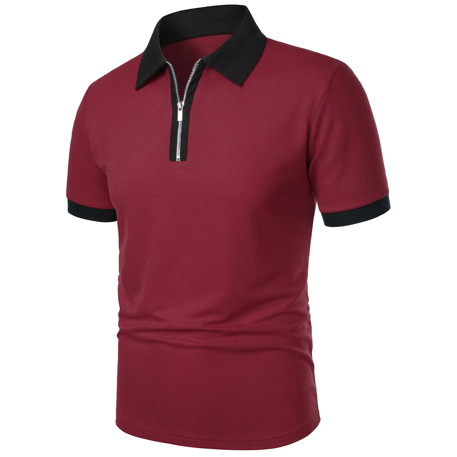 Men’s Fashion Casual top Short Sleeve color with stylish zipper with men’s lapel short sleeve top T-shirt Fashion