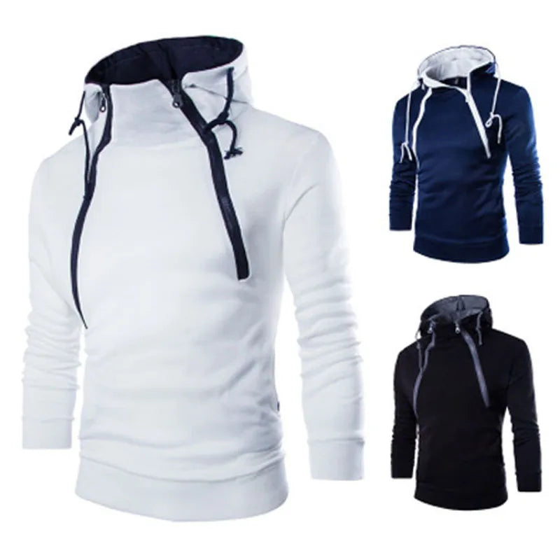 Men’s Hoodies Long Sleeve Sweatshirts for Men Zipper Hooded Pullover High Neck Mens Sweatshirt Top Jacket Coat Black