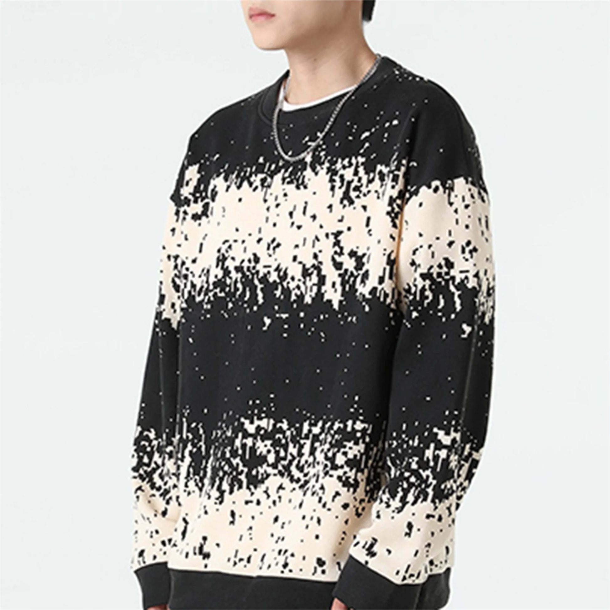 Men’s Korean version of simple knit sweater fashion brand striped sweater loose casual lazy sweater