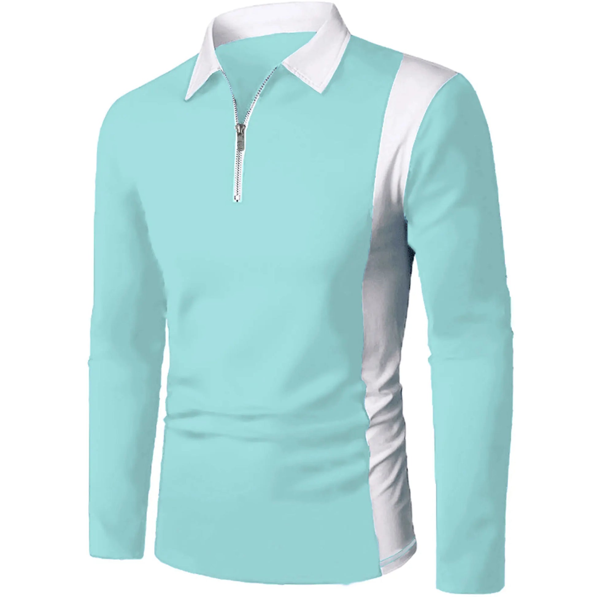 Men’s long sleeve Color matching Stylish zipper with men’s lapel long sleeve