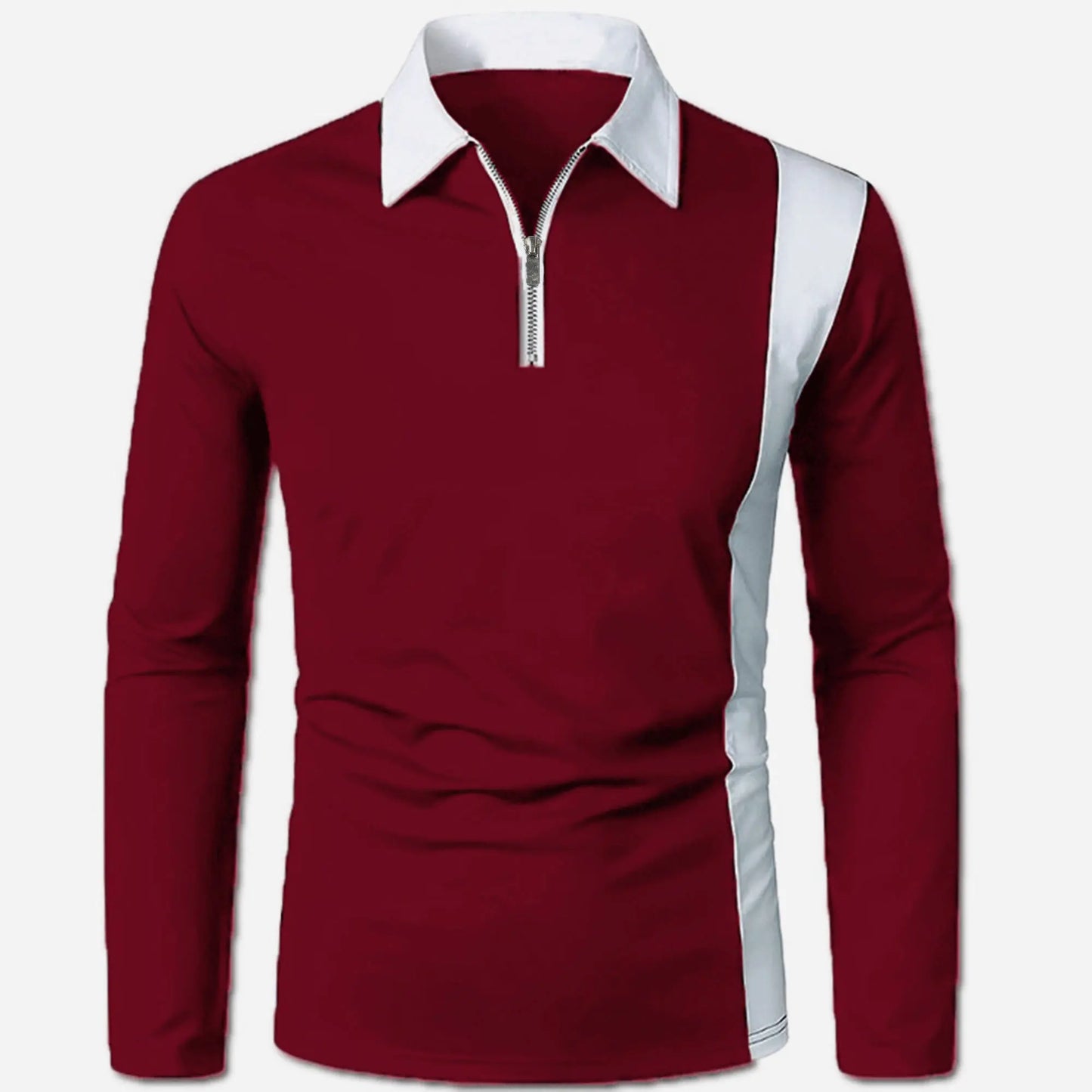 Men’s long sleeve Color matching Stylish zipper with men’s lapel long sleeve