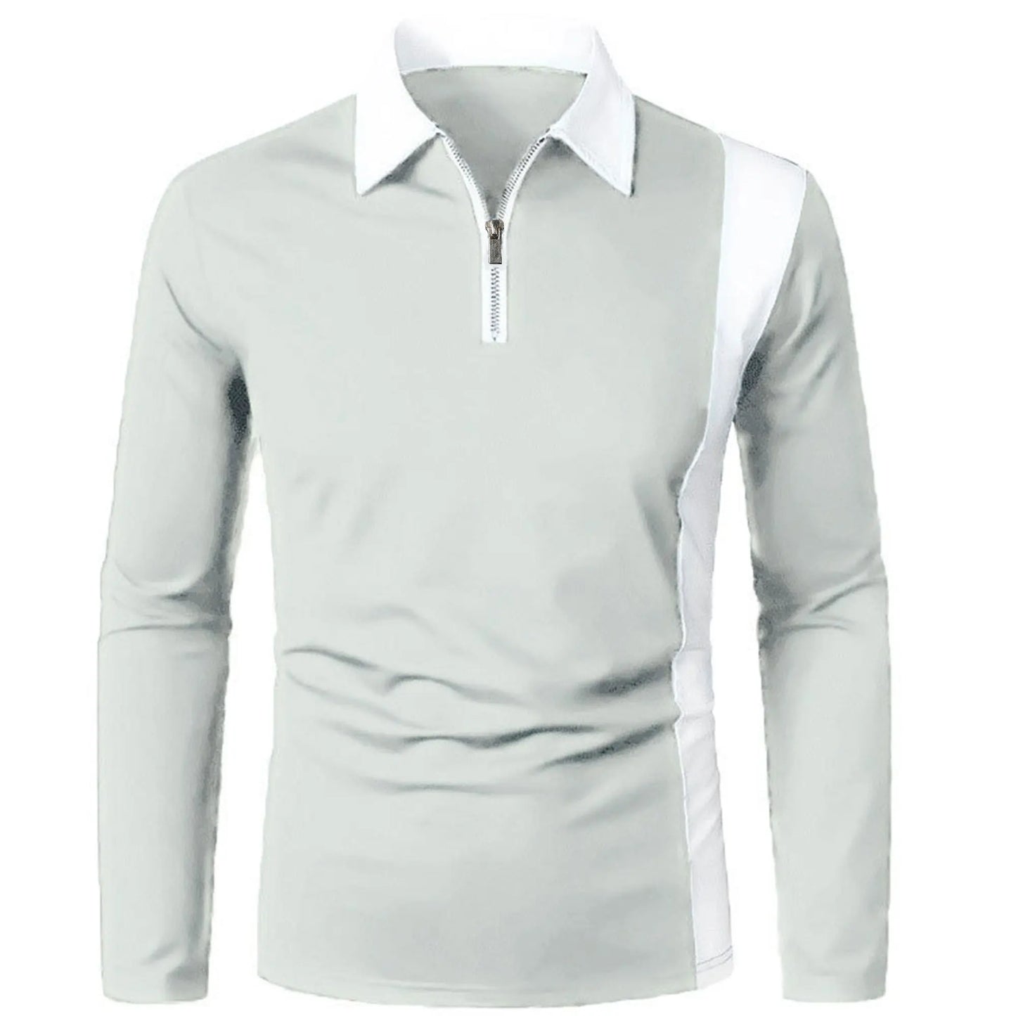 Men’s long sleeve Color matching Stylish zipper with men’s lapel long sleeve