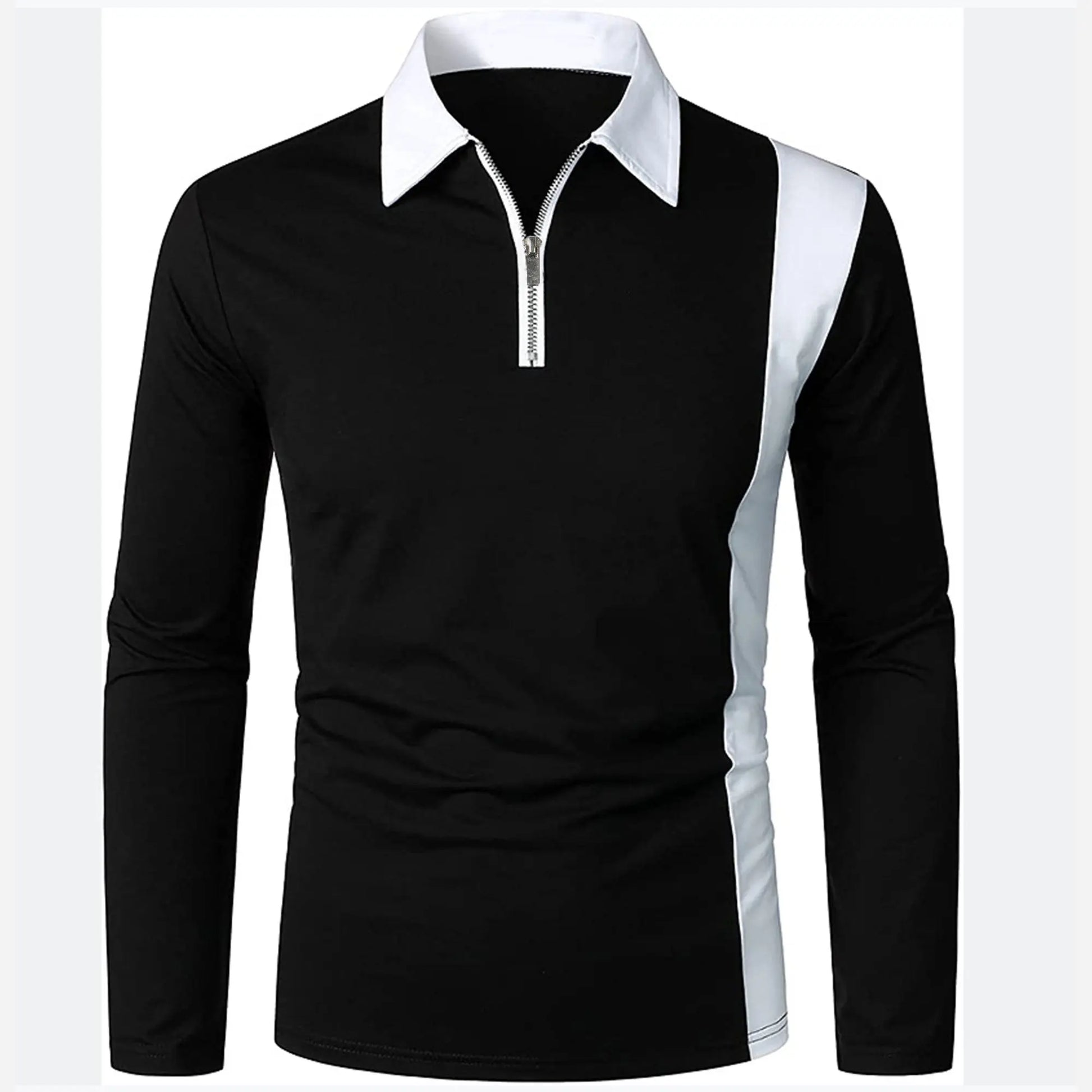 Men’s long sleeve Color matching Stylish zipper with men’s lapel long sleeve