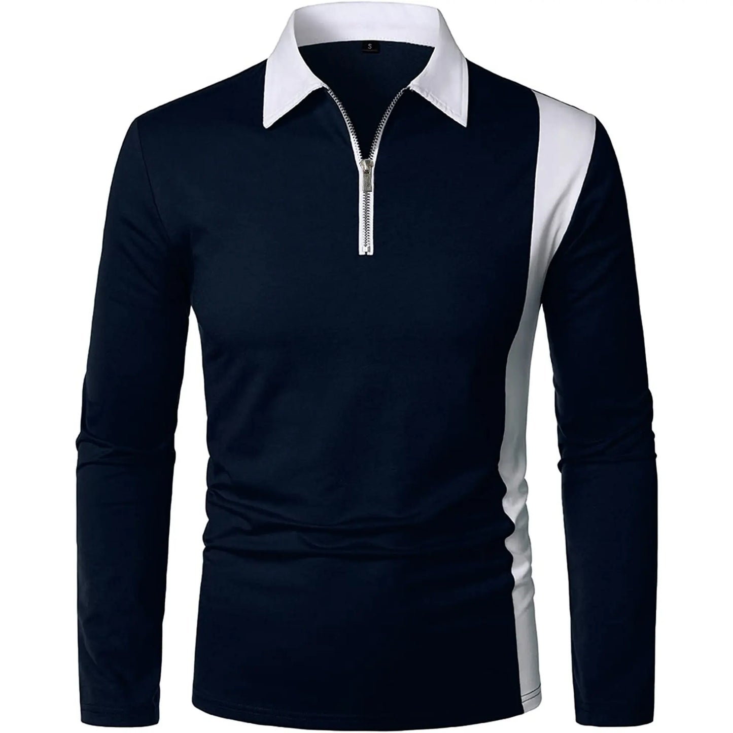 Men’s long sleeve Color matching Stylish zipper with men’s lapel long sleeve