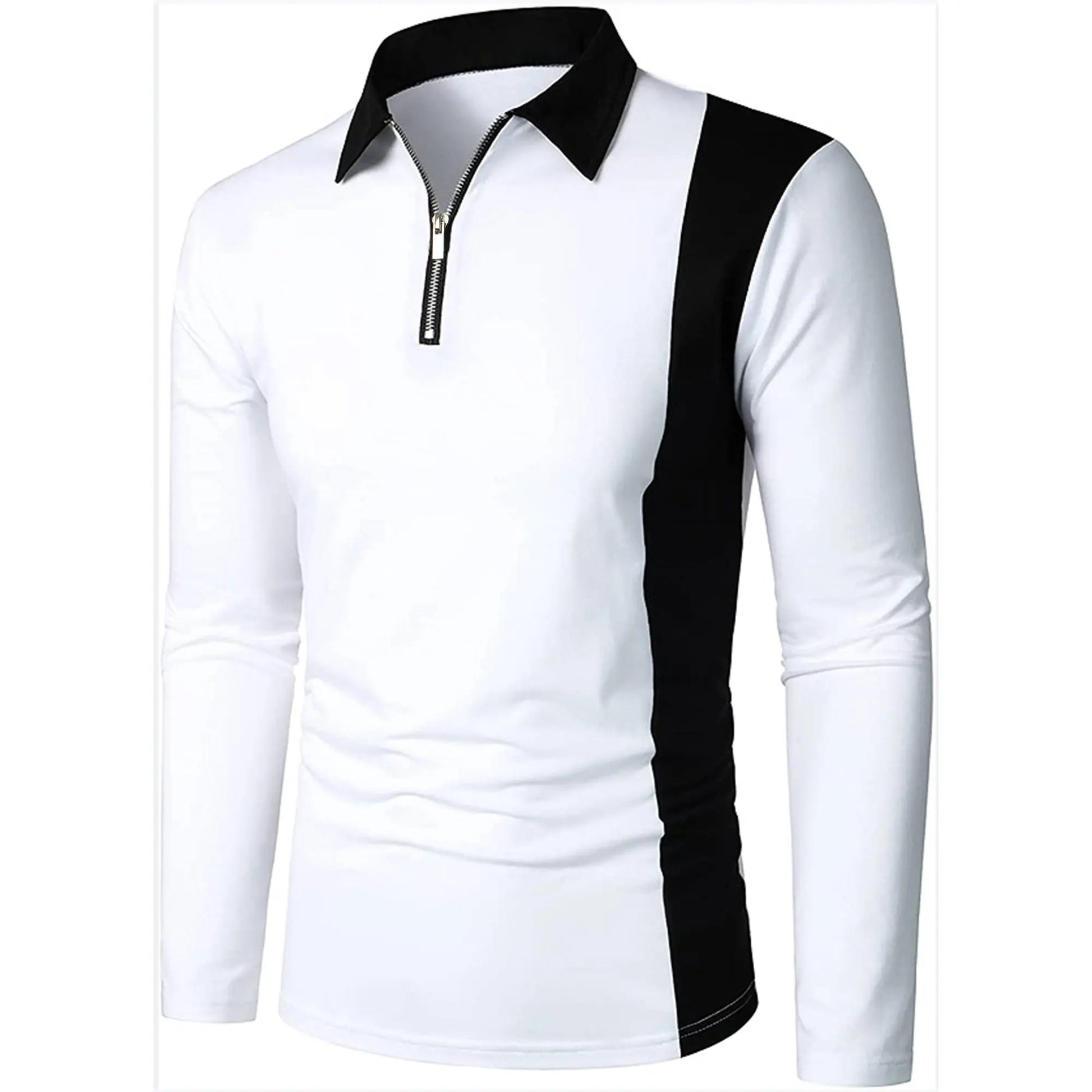 Men’s long sleeve Color matching Stylish zipper with men’s lapel long sleeve