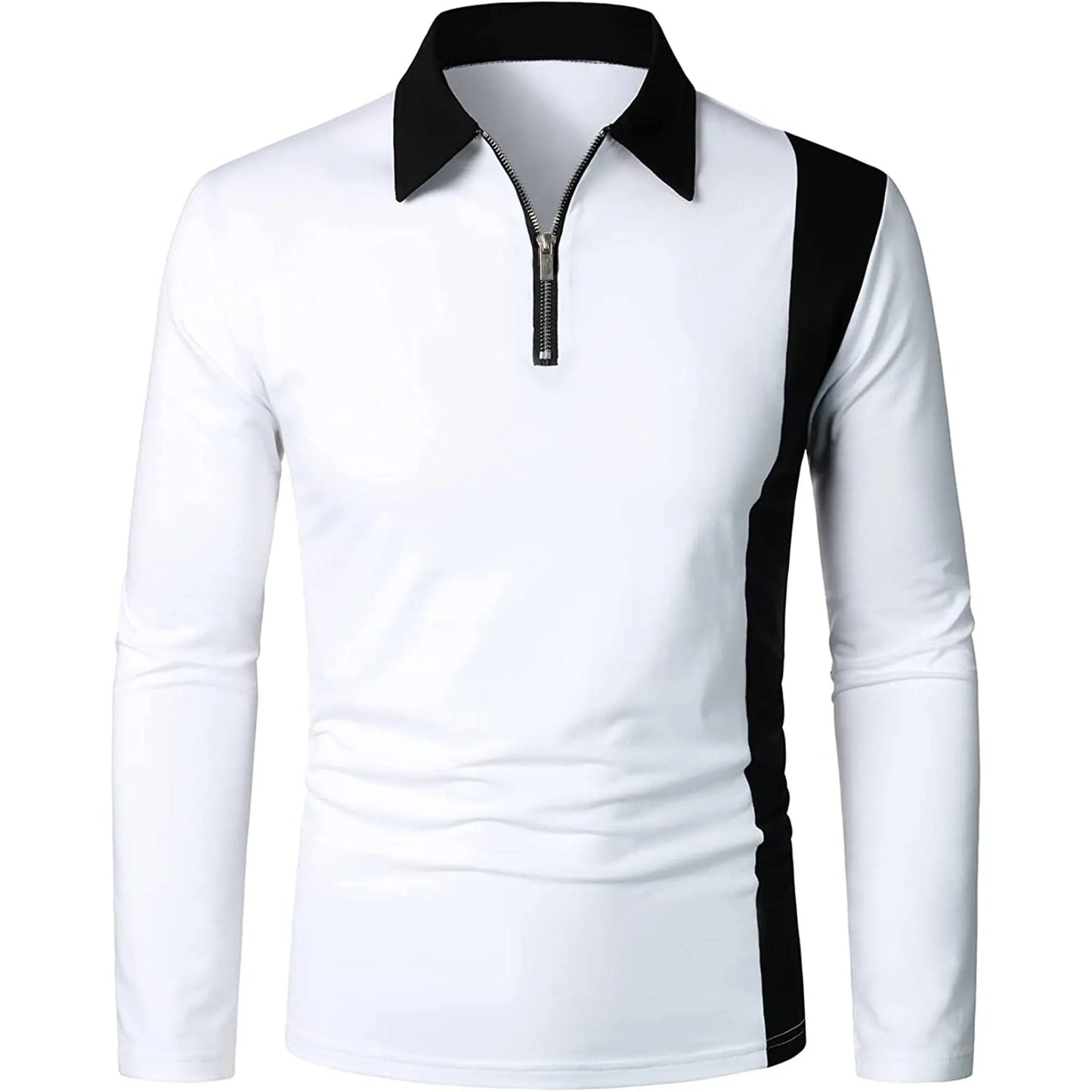 Men’s long sleeve Color matching Stylish zipper with men’s lapel long sleeve