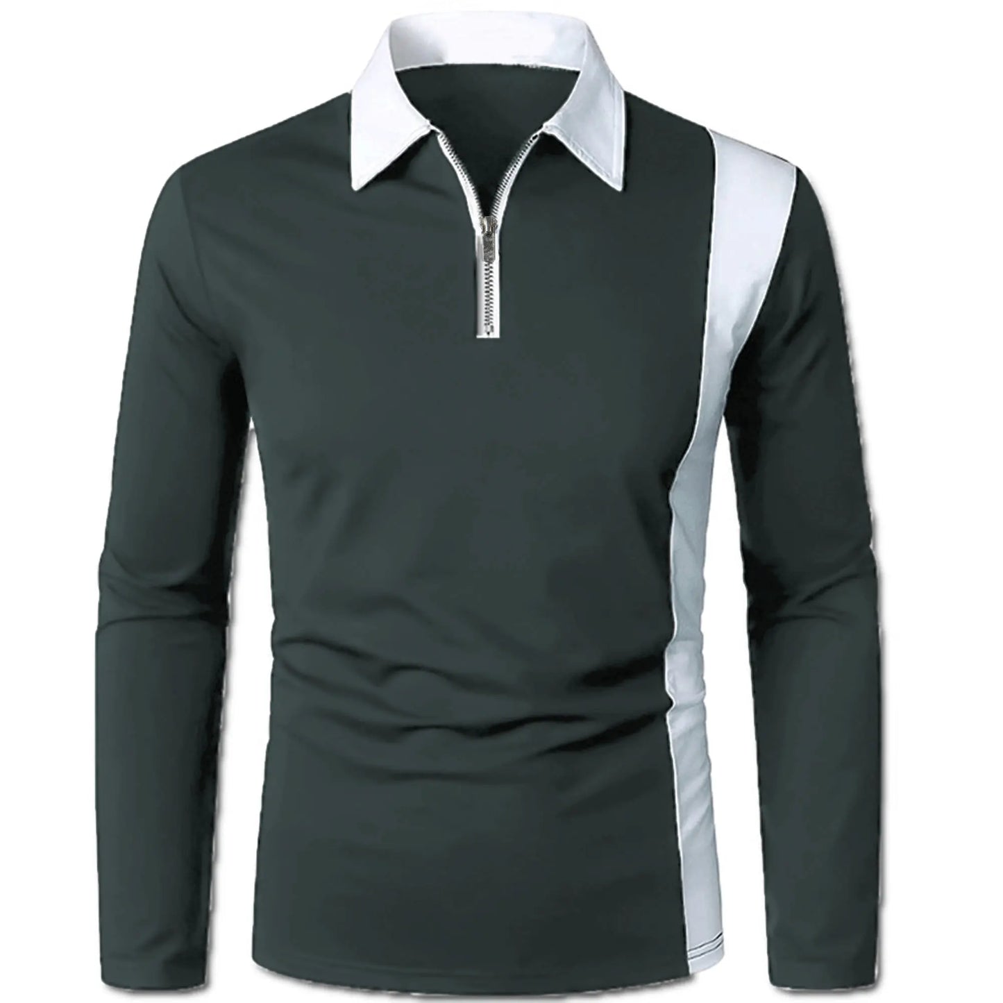 Men’s long sleeve Color matching Stylish zipper with men’s lapel long sleeve