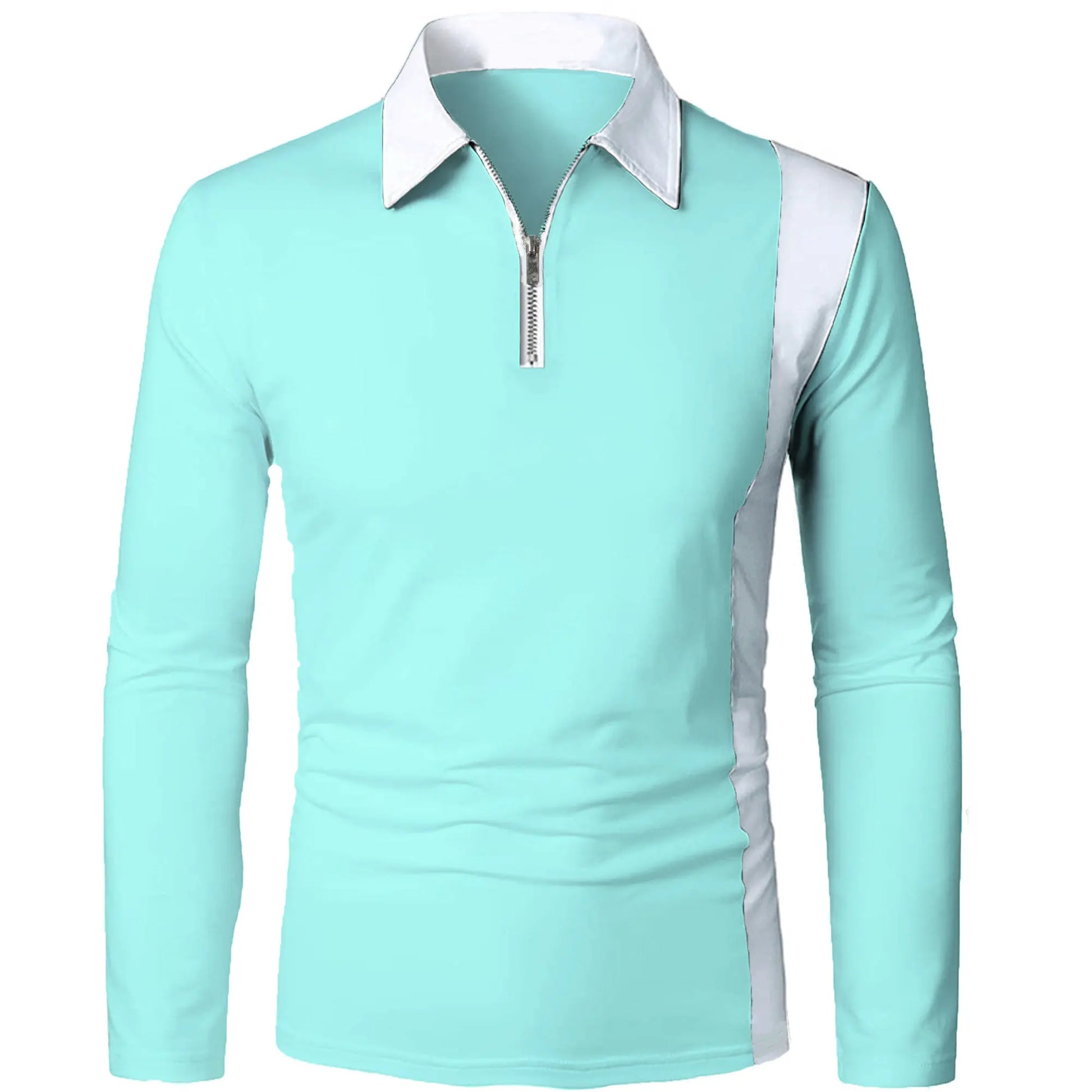 Men’s long sleeve Color matching Stylish zipper with men’s lapel long sleeve