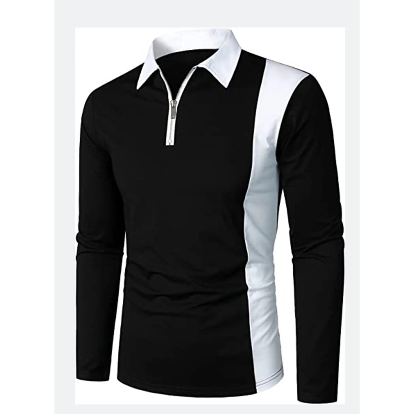 Men’s long sleeve Color matching Stylish zipper with men’s lapel long sleeve