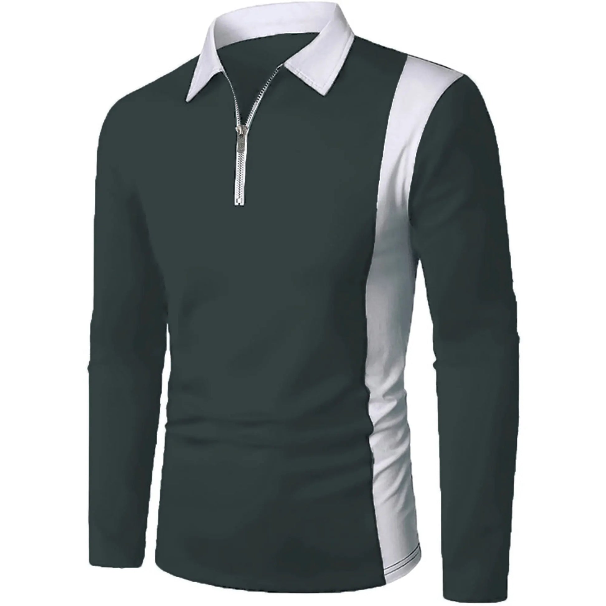 Men’s long sleeve Color matching Stylish zipper with men’s lapel long sleeve