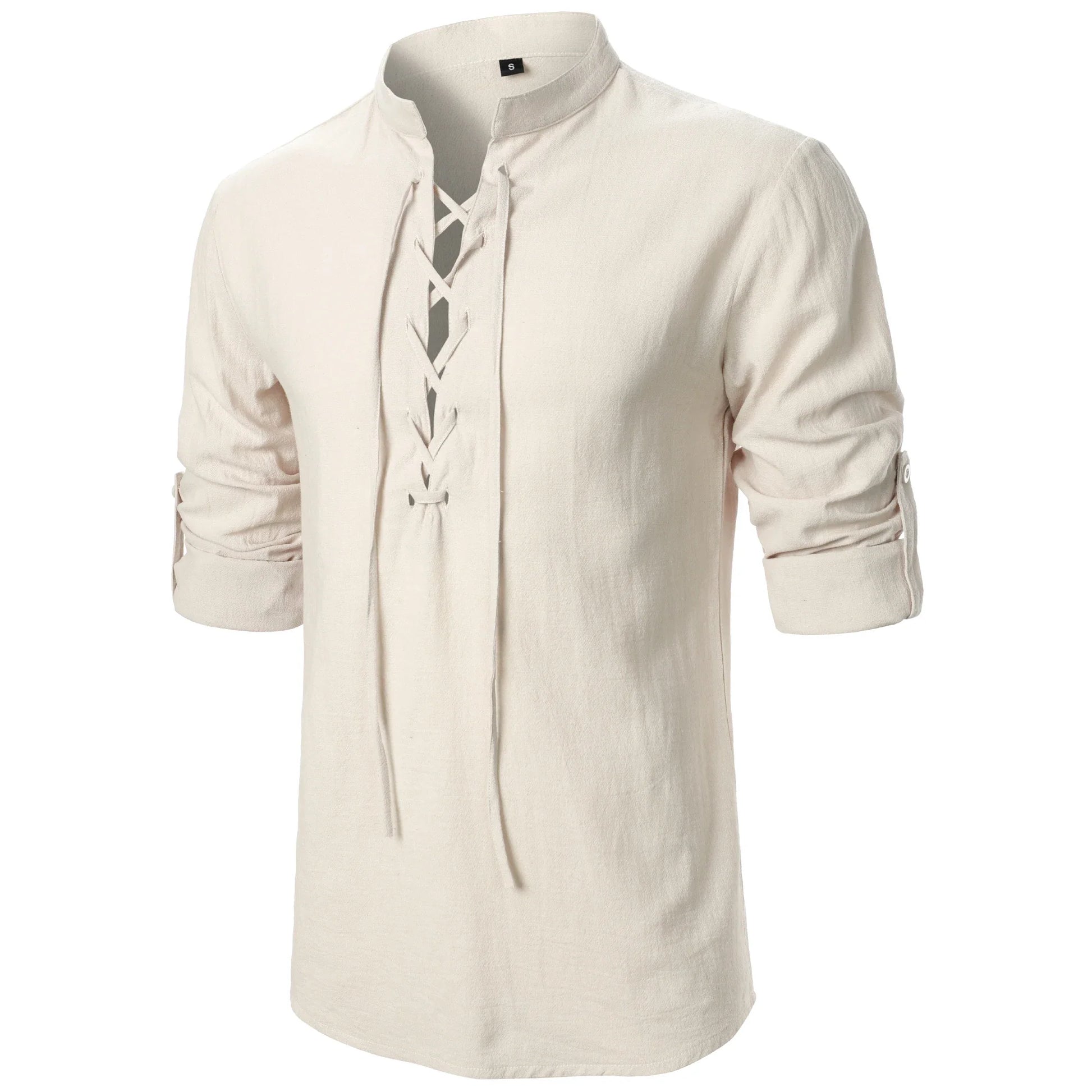 Men’s long sleeve standing collar shirt Cotton linen Henry shirt top Everyday hippie casual beach standing collar