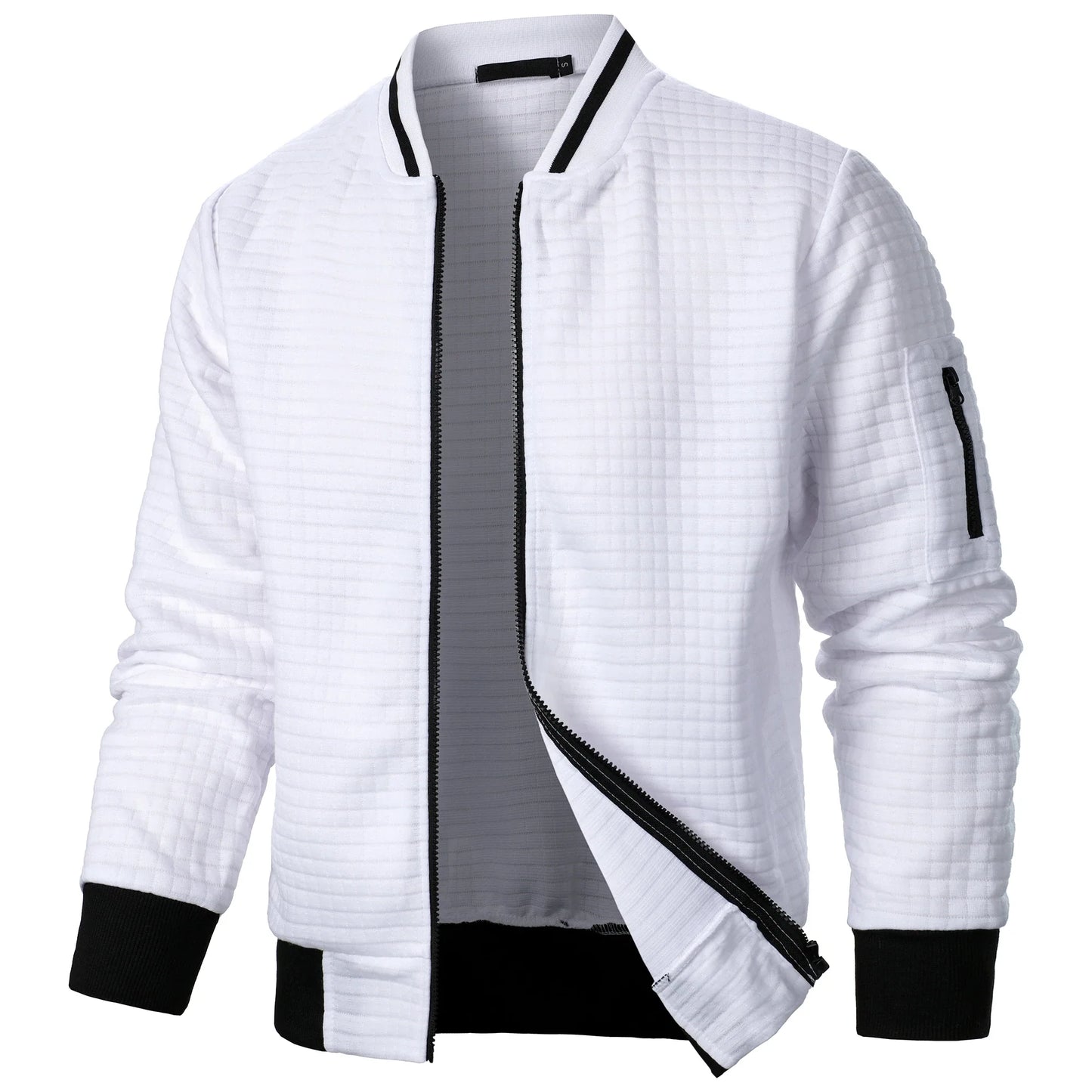 Men’s new zipper stand collar hoodie coat men’s casual plaid cardigan hoodie