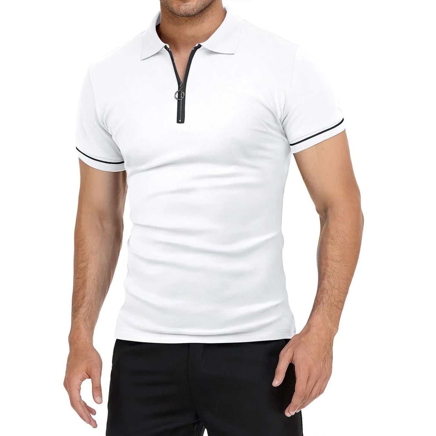 Men’s polo shirt color matching short-sleeved zipper lapel T-shirt casual shirt