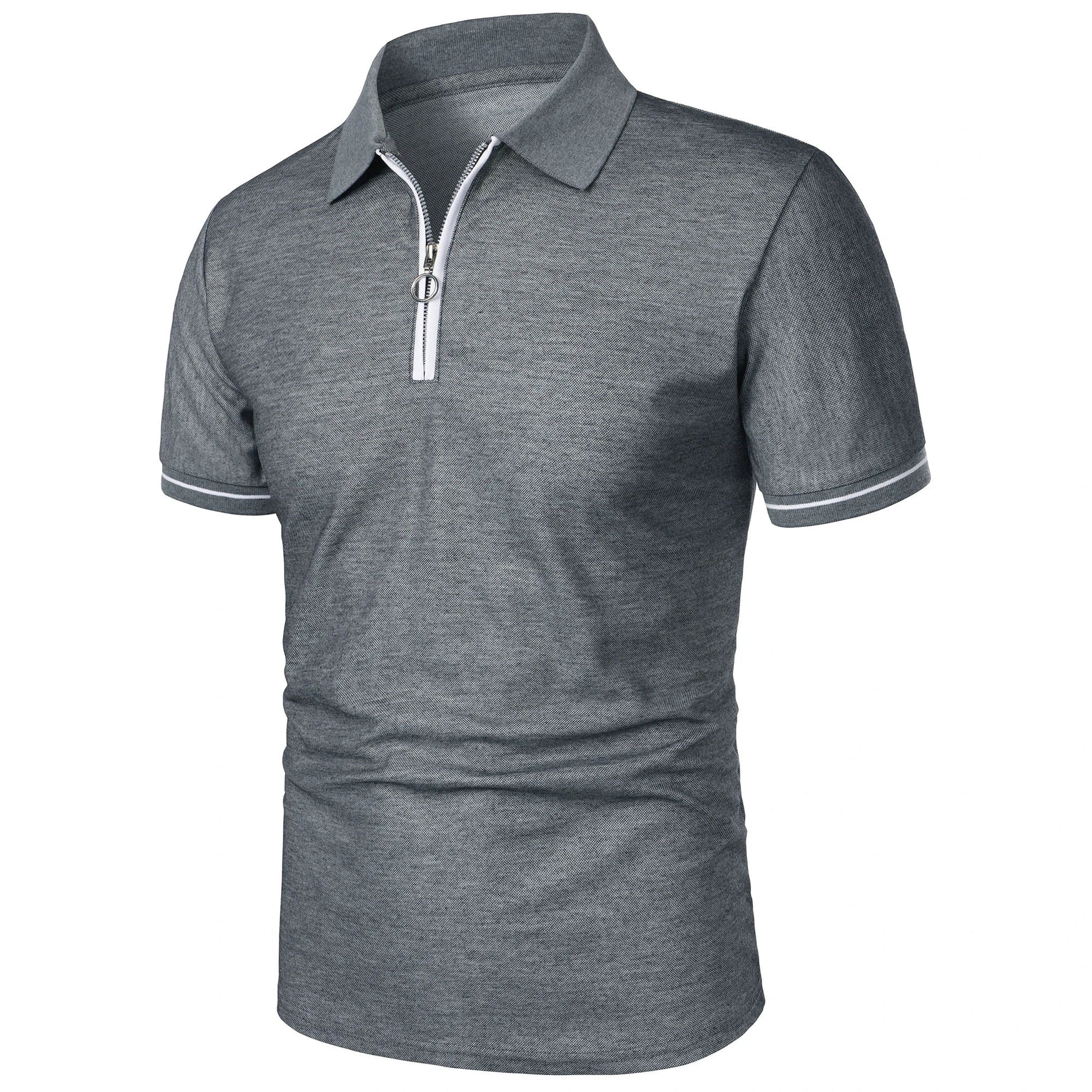 Men’s polo shirt color matching short-sleeved zipper lapel T-shirt casual shirt