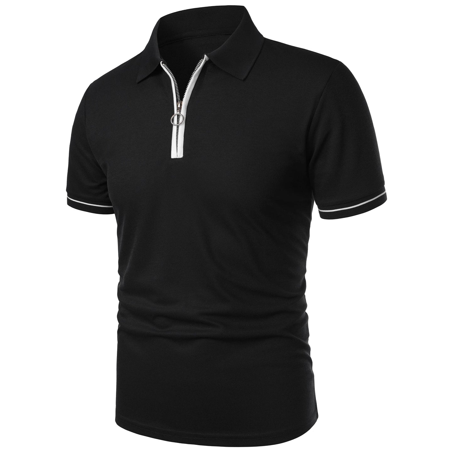 Men’s polo shirt color matching short-sleeved zipper lapel T-shirt casual shirt