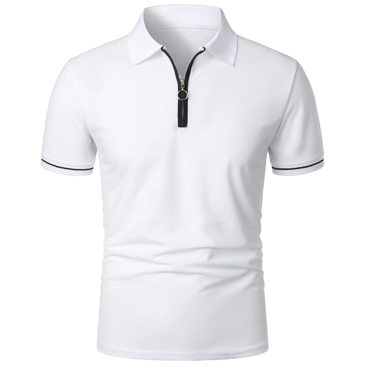 Men’s polo shirt color matching short-sleeved zipper lapel T-shirt casual shirt