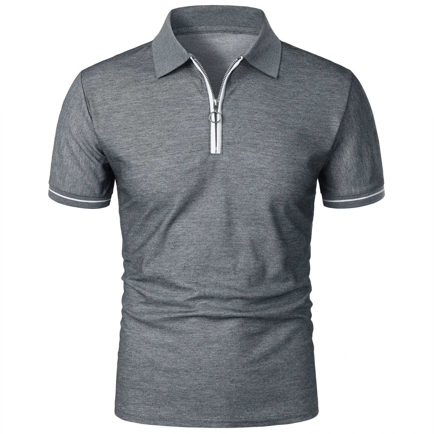 Men’s polo shirt color matching short-sleeved zipper lapel T-shirt casual shirt