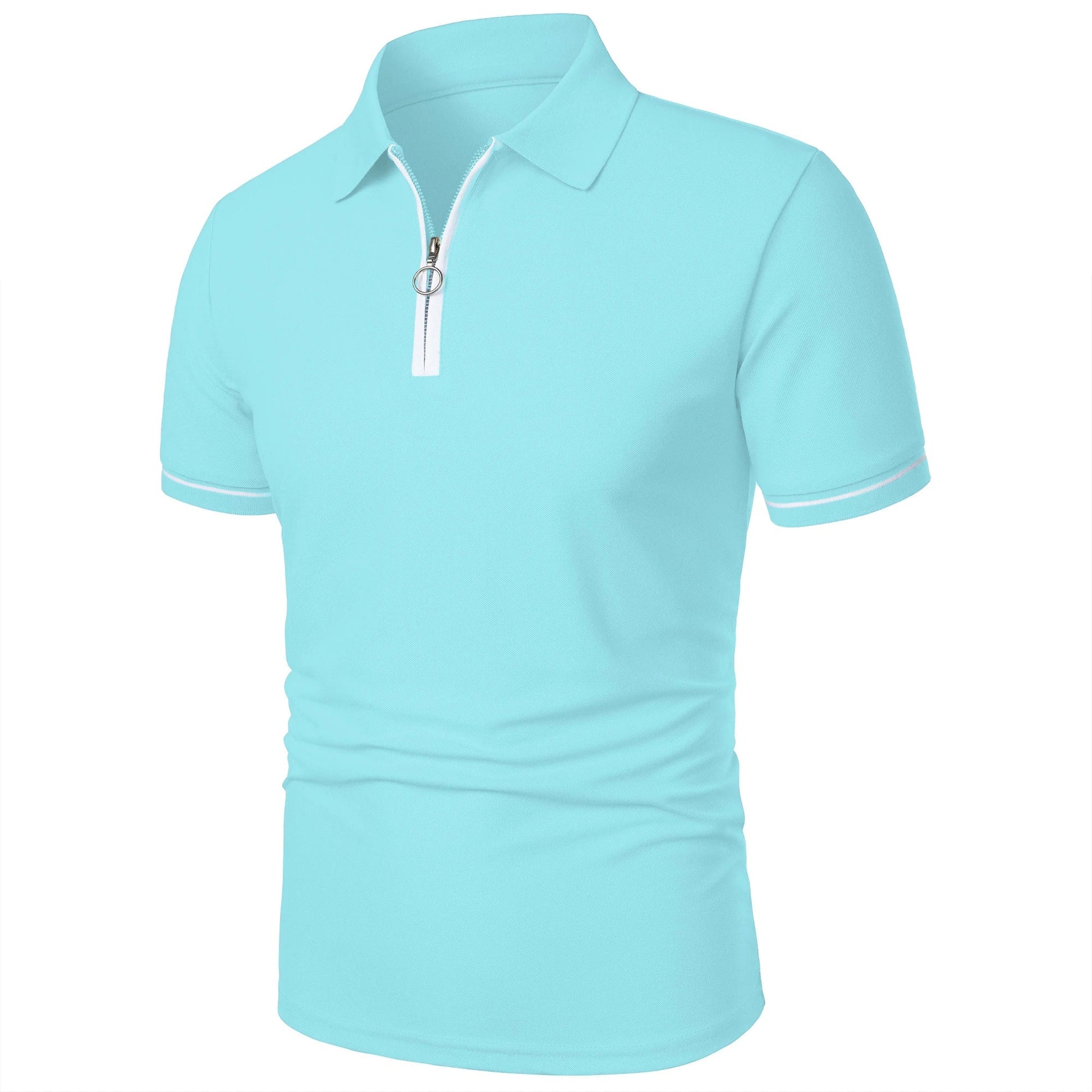 Men’s polo shirt color matching short-sleeved zipper lapel T-shirt casual shirt