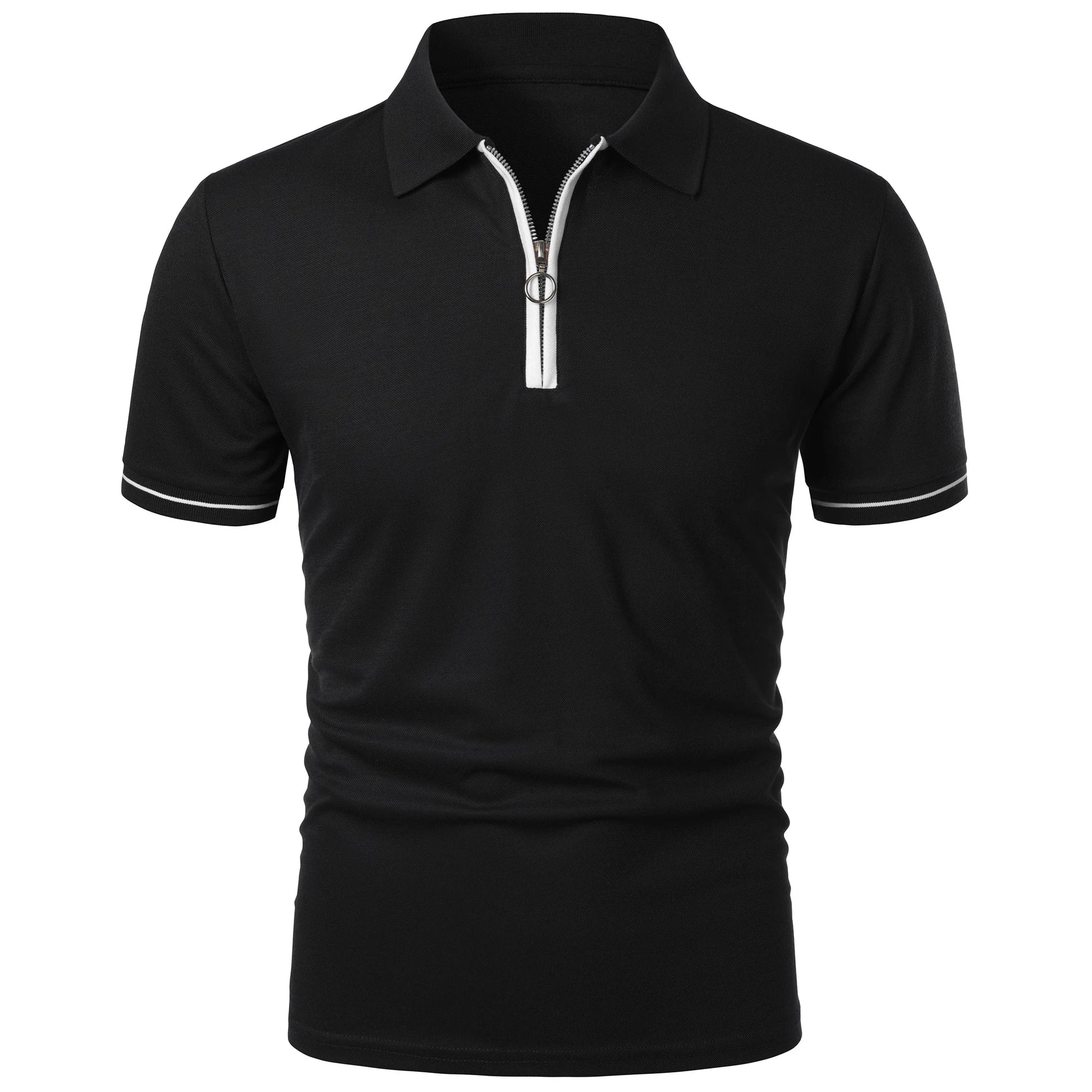 Men’s polo shirt color matching short-sleeved zipper lapel T-shirt casual shirt