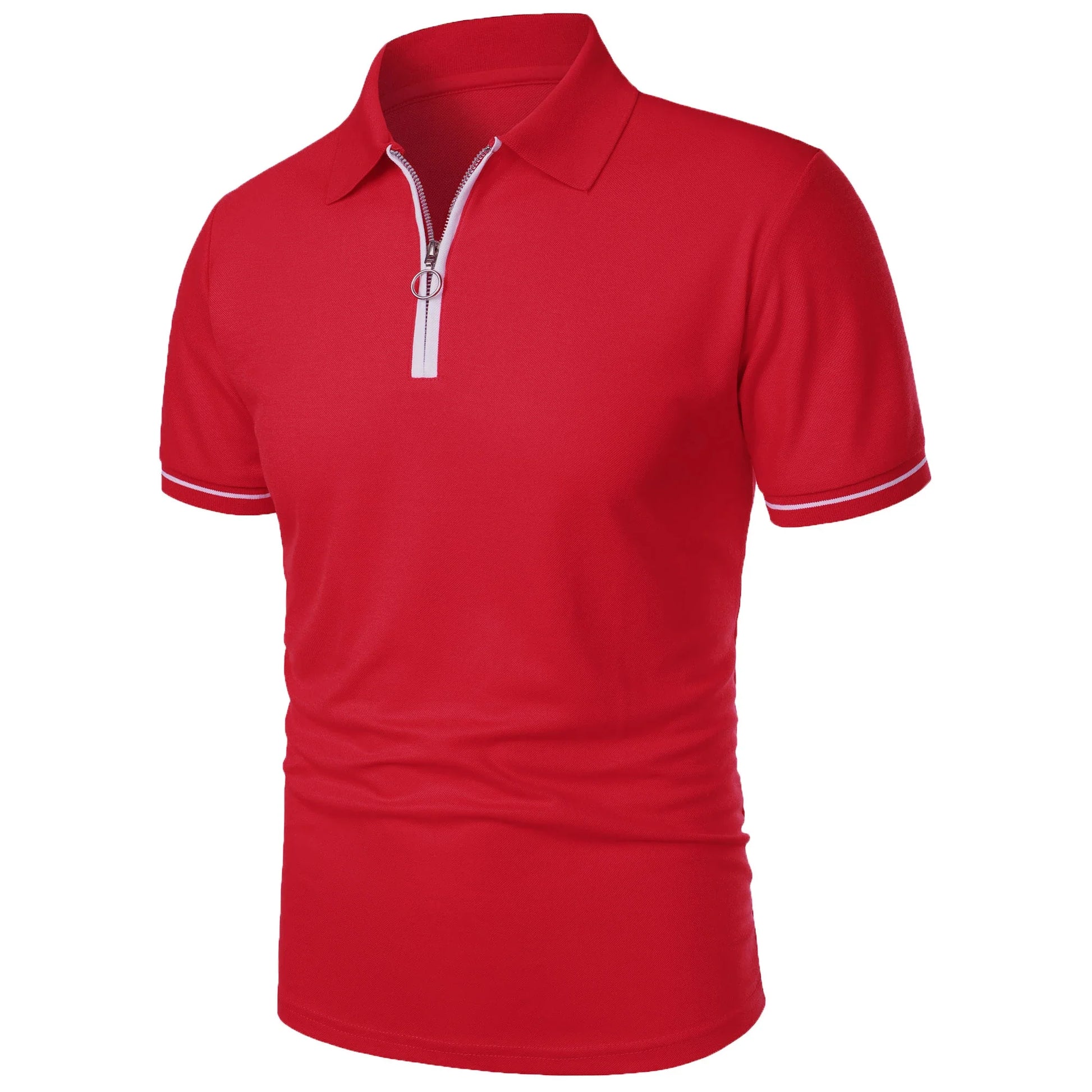 Men’s polo shirt color matching short-sleeved zipper lapel T-shirt casual shirt