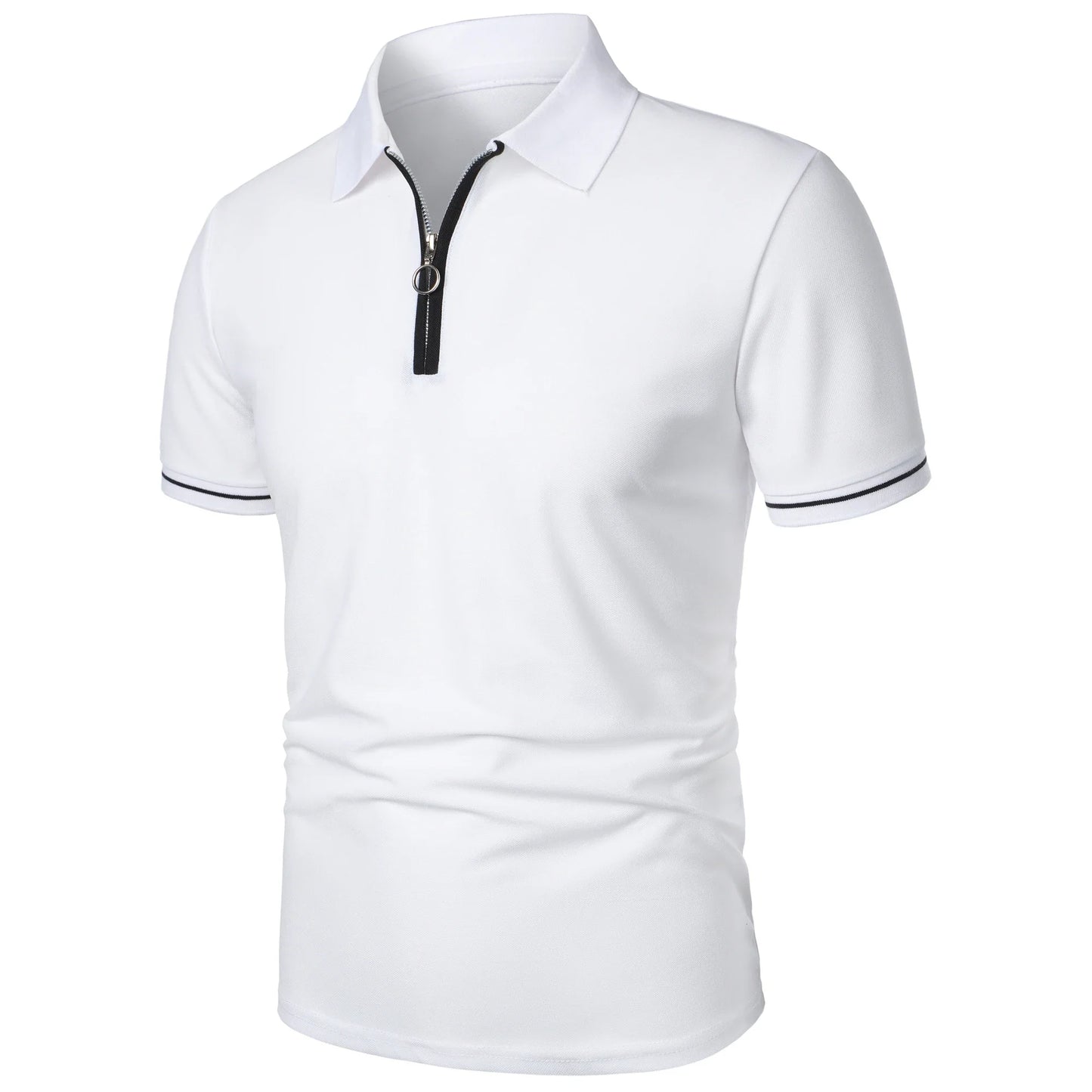 Men’s polo shirt color matching short-sleeved zipper lapel T-shirt casual shirt