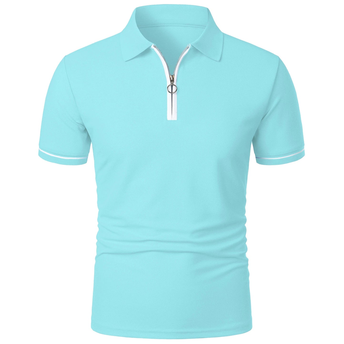 Men’s polo shirt color matching short-sleeved zipper lapel T-shirt casual shirt