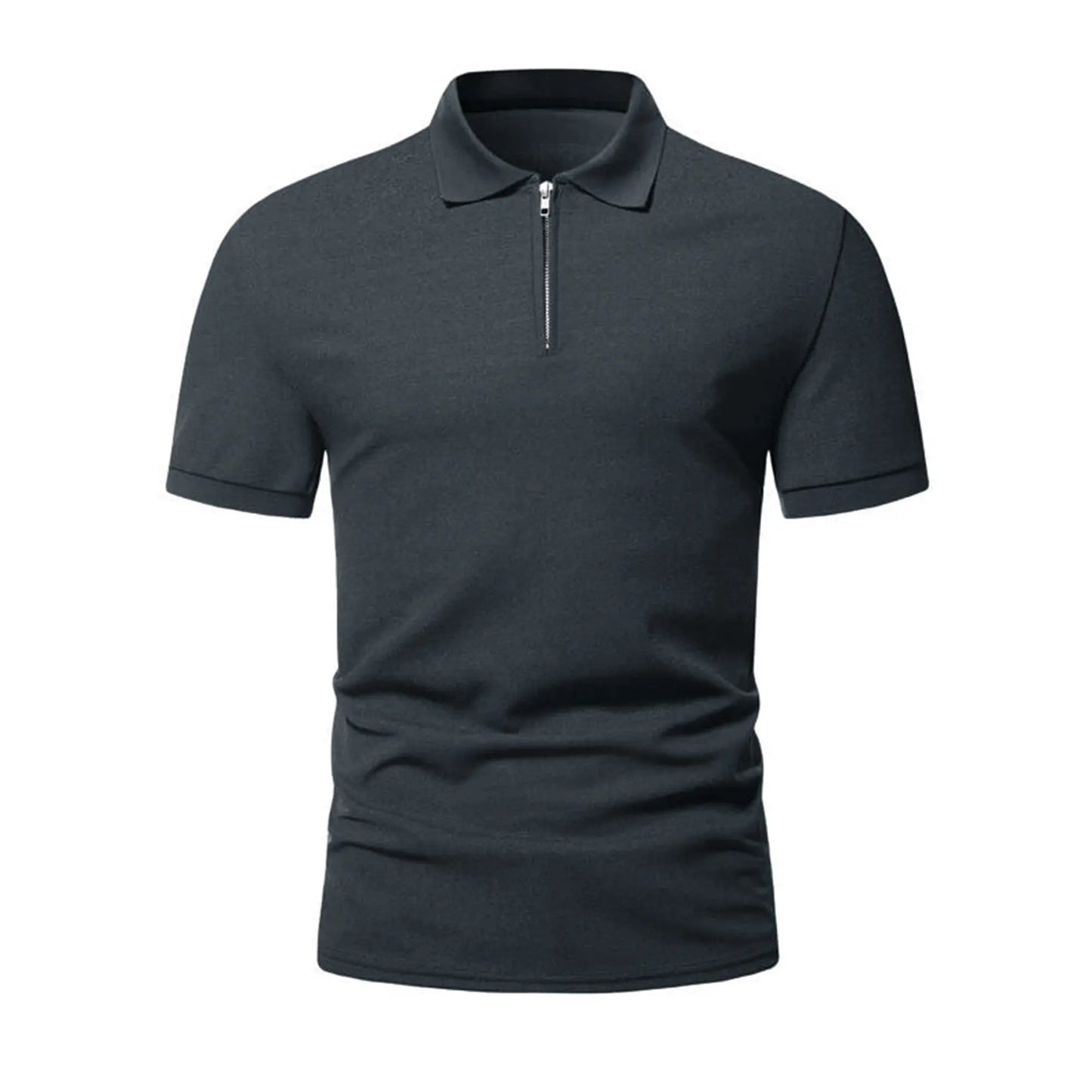 Men’s polo shirt solid color short-sleeved zipper lapel T-shirt casual top