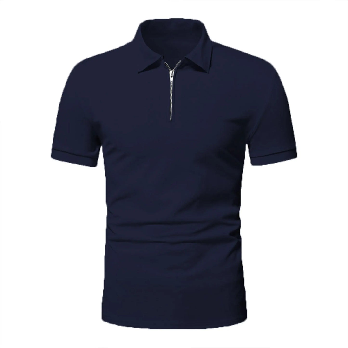 Men’s polo shirt solid color short-sleeved zipper lapel T-shirt casual top