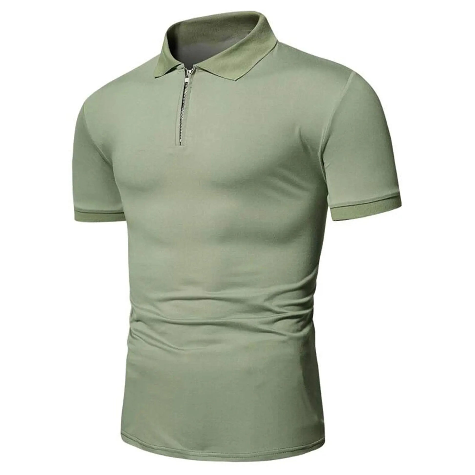 Men’s polo shirt solid color short-sleeved zipper lapel T-shirt casual top