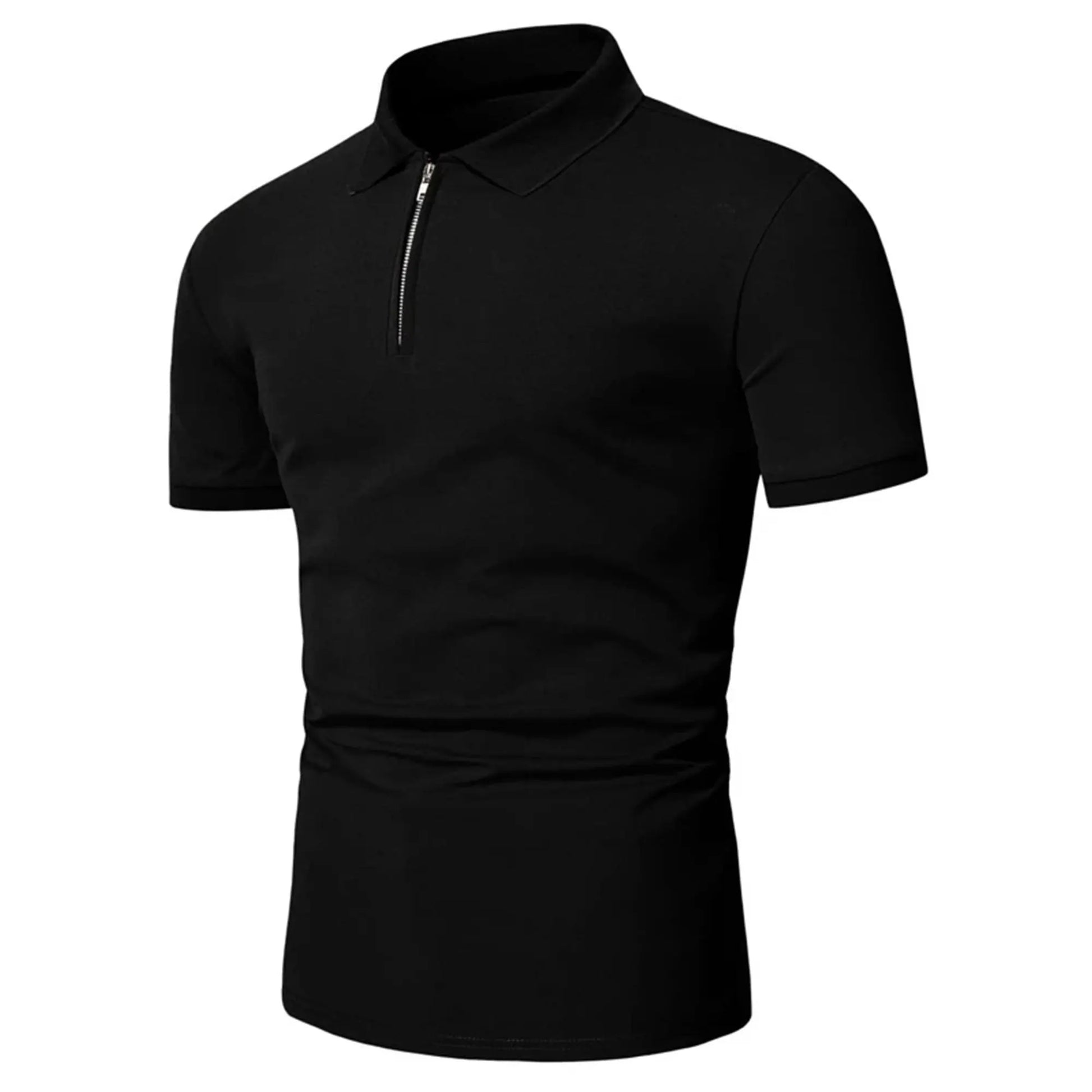 Men’s polo shirt solid color short-sleeved zipper lapel T-shirt casual top