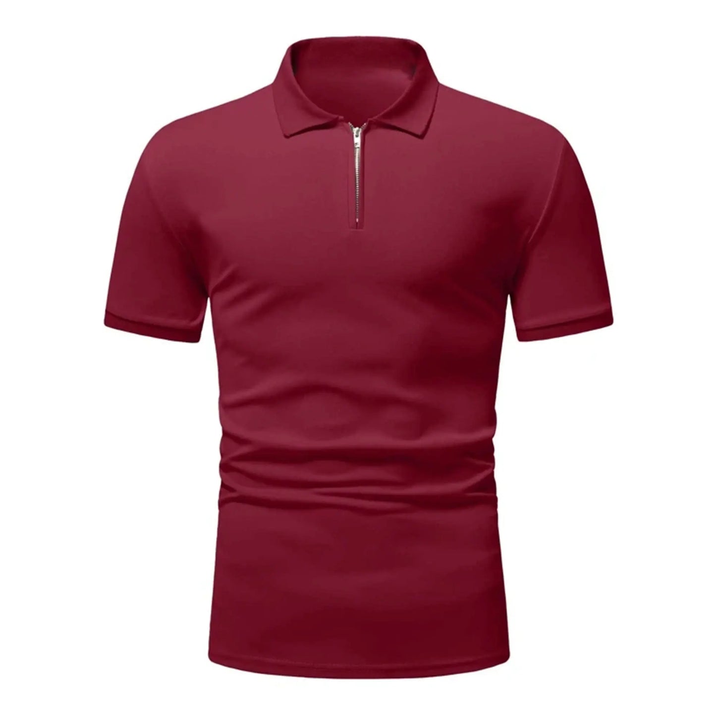 Men’s polo shirt solid color short-sleeved zipper lapel T-shirt casual top