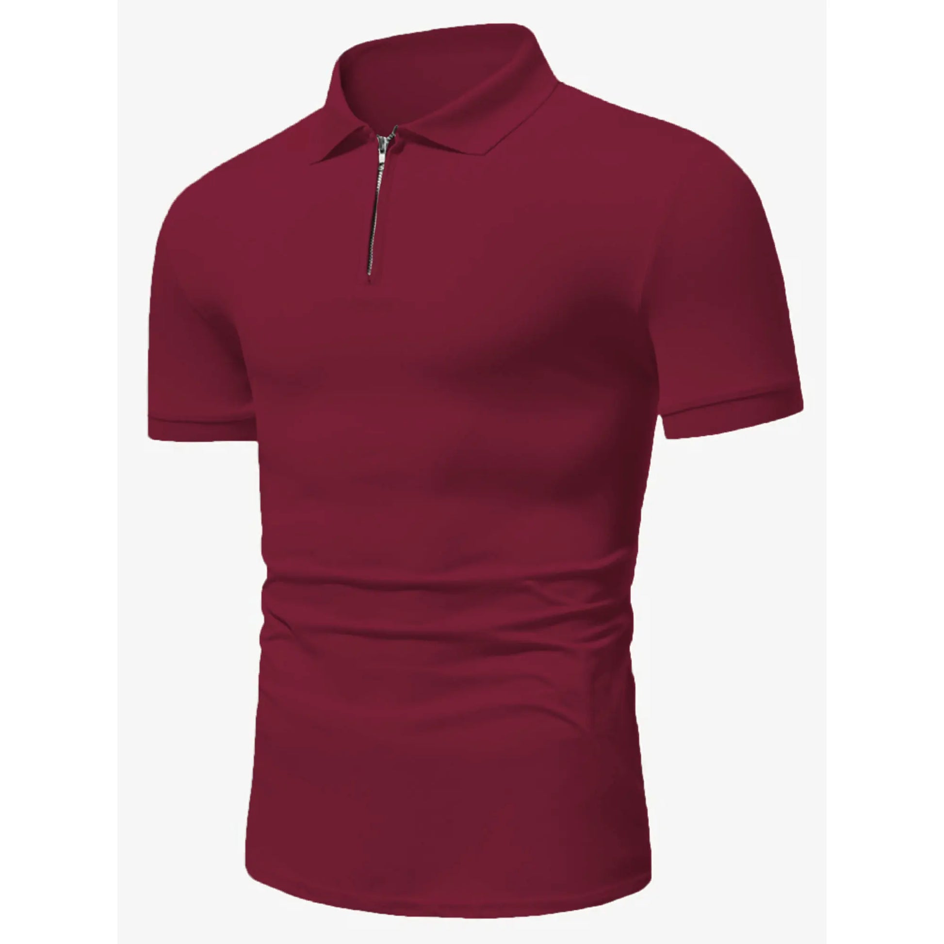 Men’s polo shirt solid color short-sleeved zipper lapel T-shirt casual top