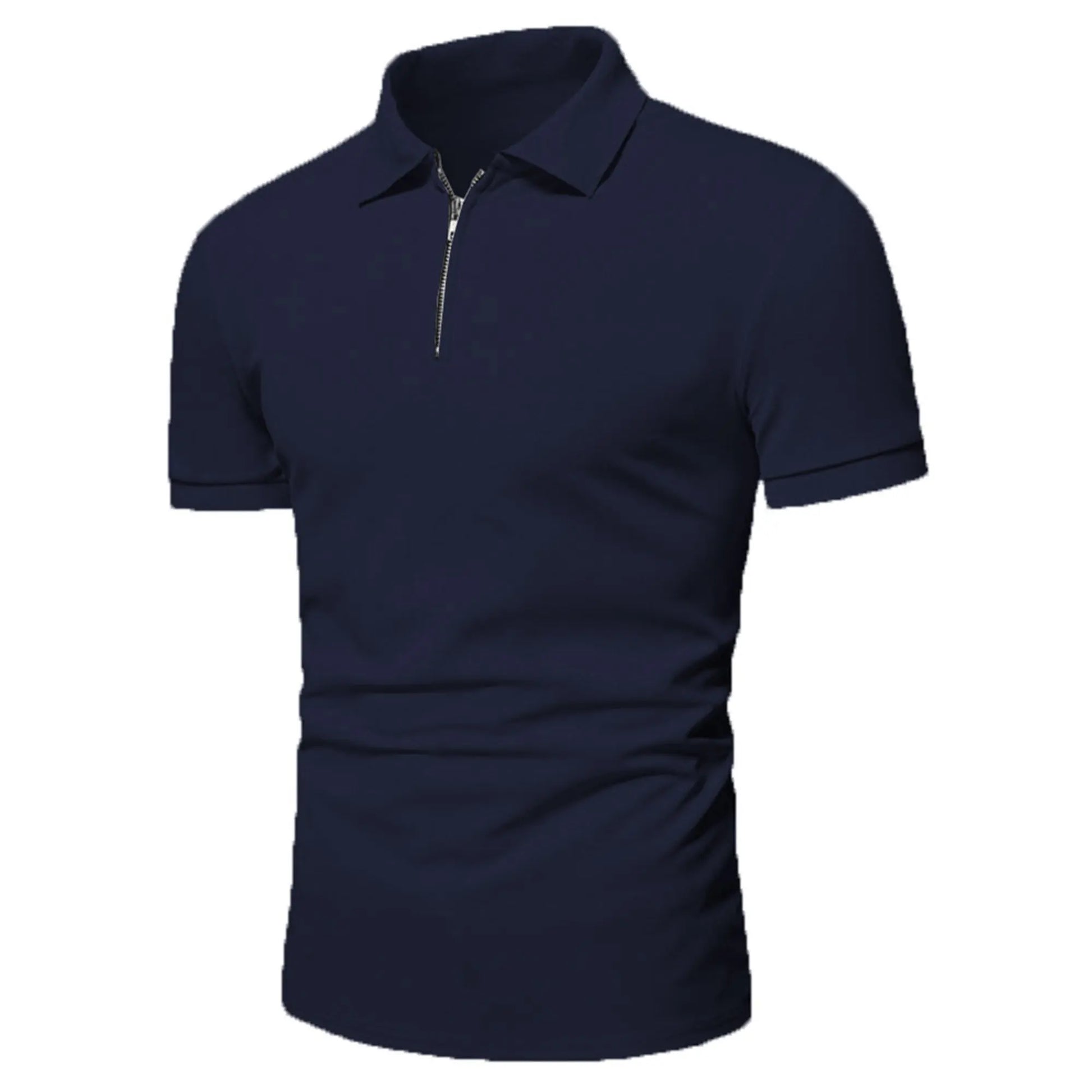 Men’s polo shirt solid color short-sleeved zipper lapel T-shirt casual top