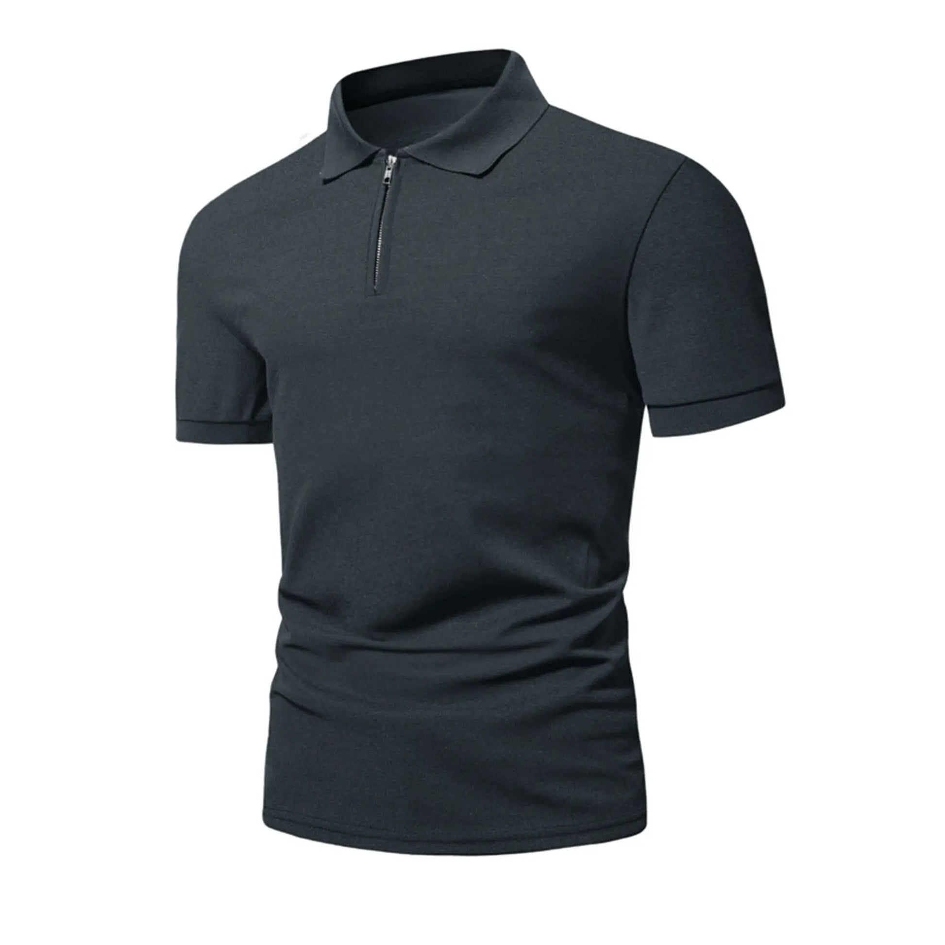 Men’s polo shirt solid color short-sleeved zipper lapel T-shirt casual top