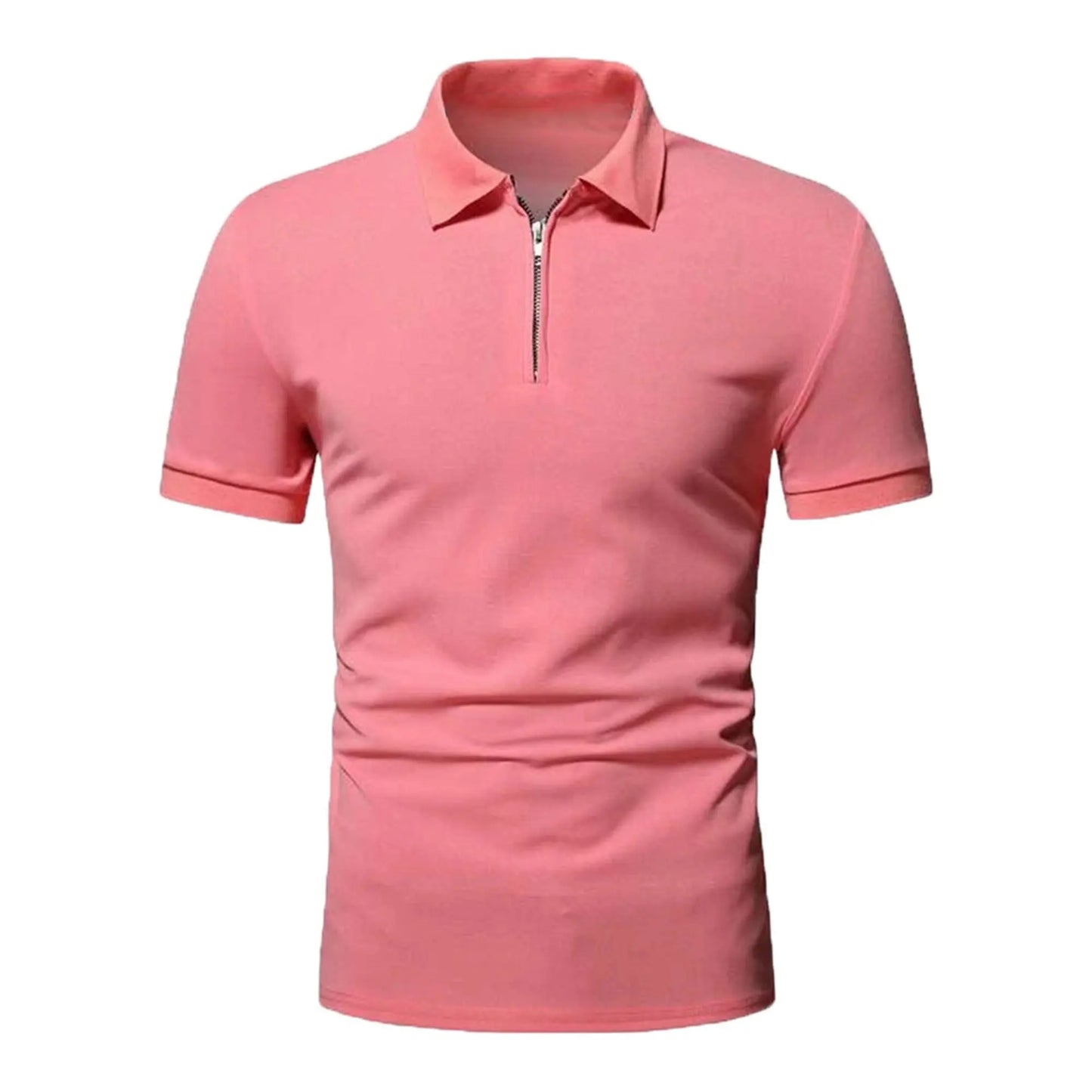 Men’s polo shirt solid color short-sleeved zipper lapel T-shirt casual top