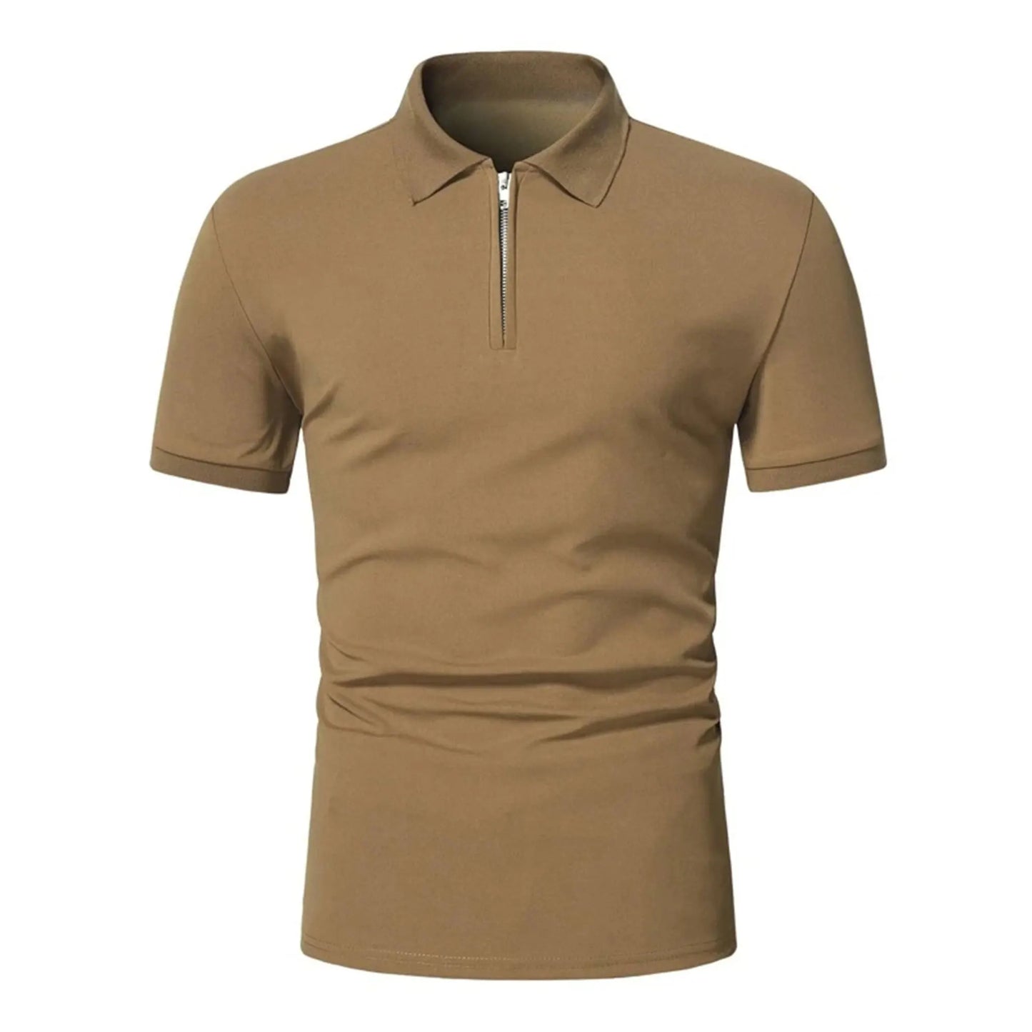 Men’s polo shirt solid color short-sleeved zipper lapel T-shirt casual top