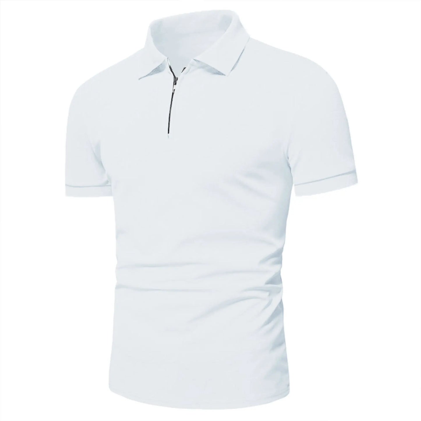 Men’s polo shirt solid color short-sleeved zipper lapel T-shirt casual top