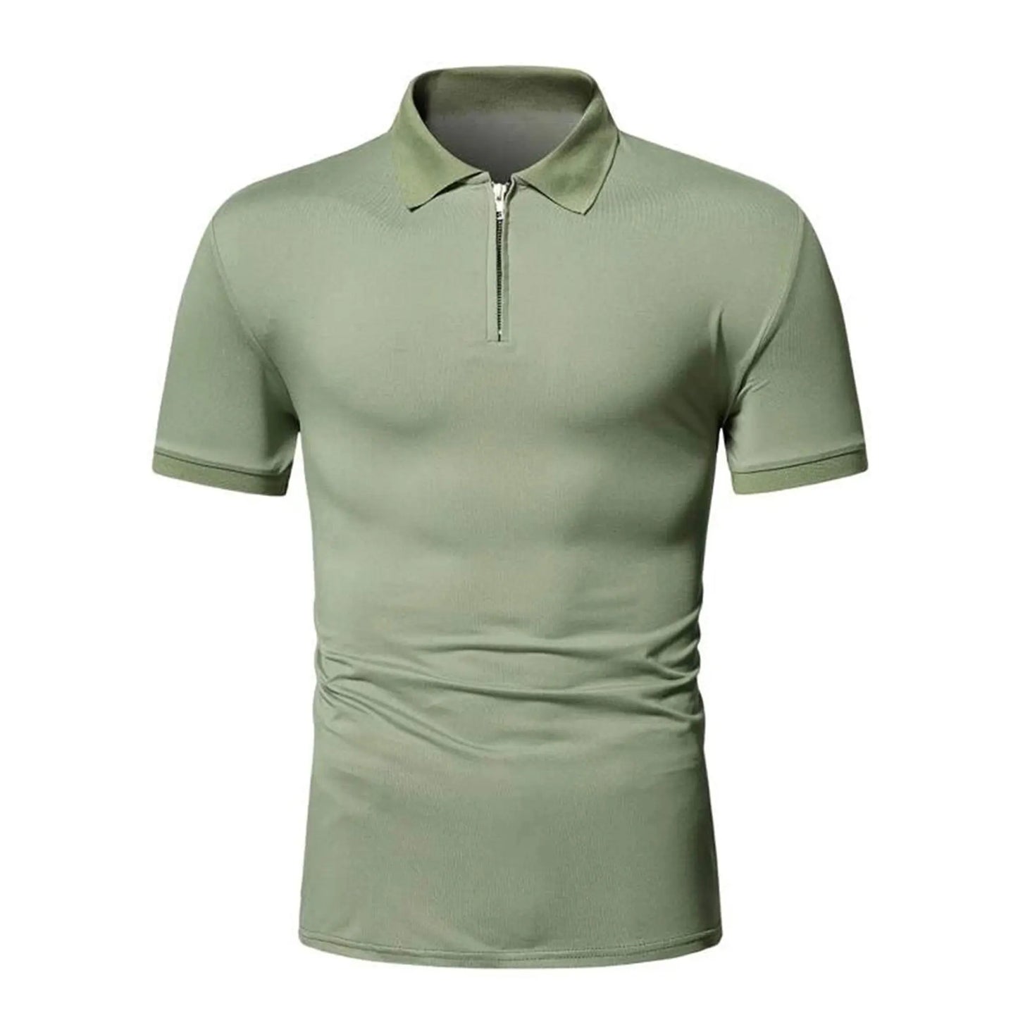 Men’s polo shirt solid color short-sleeved zipper lapel T-shirt casual top