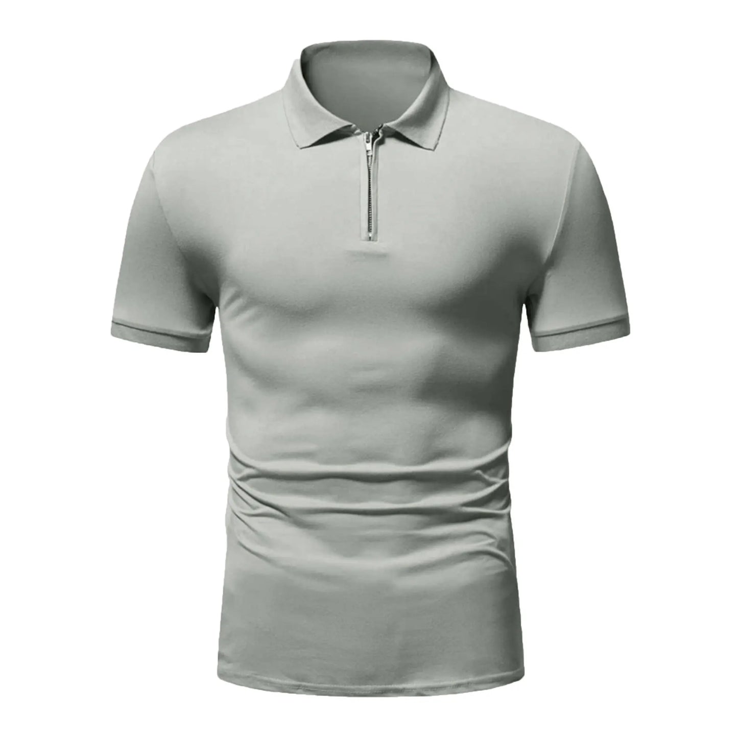 Men’s polo shirt solid color short-sleeved zipper lapel T-shirt casual top