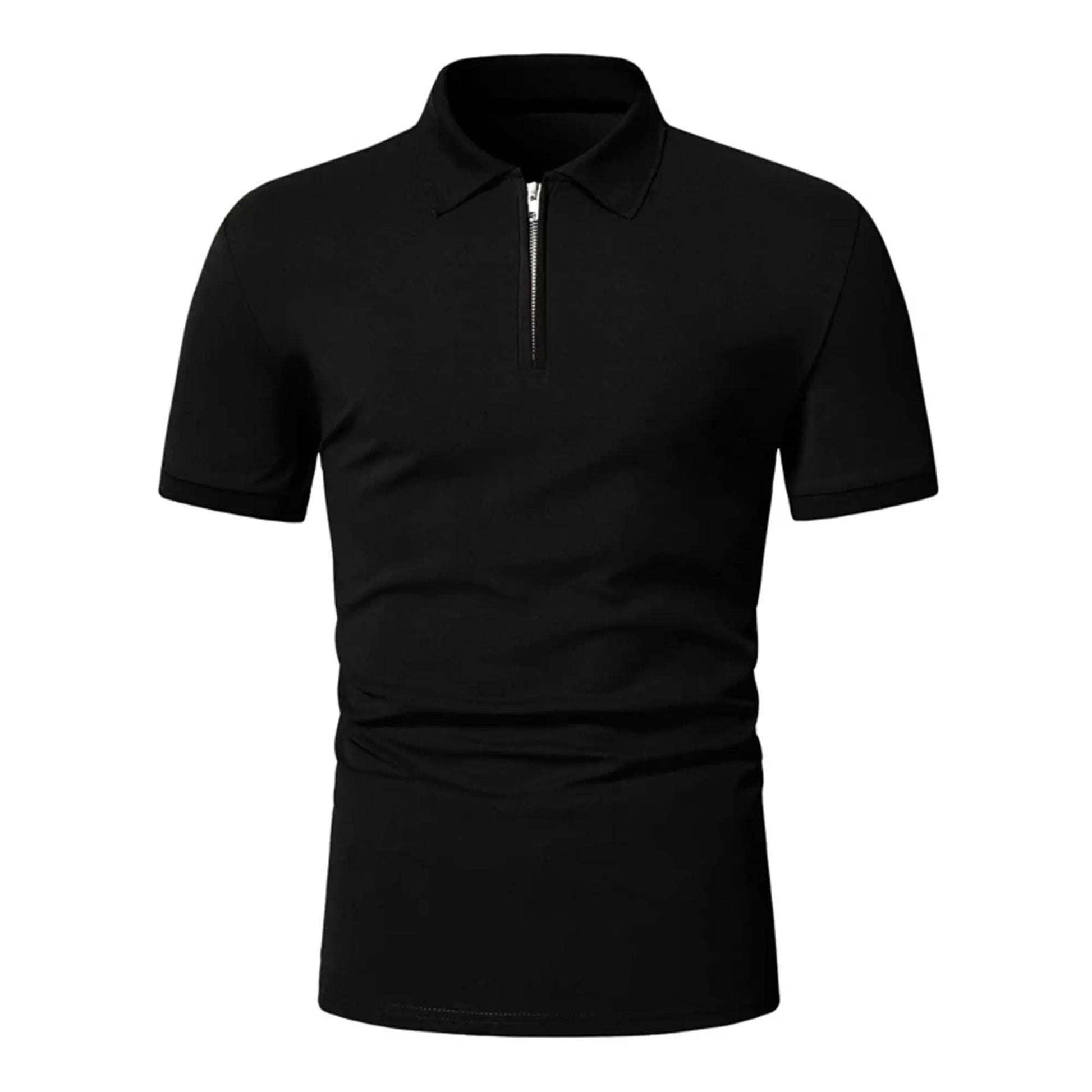 Men’s polo shirt solid color short-sleeved zipper lapel T-shirt casual top