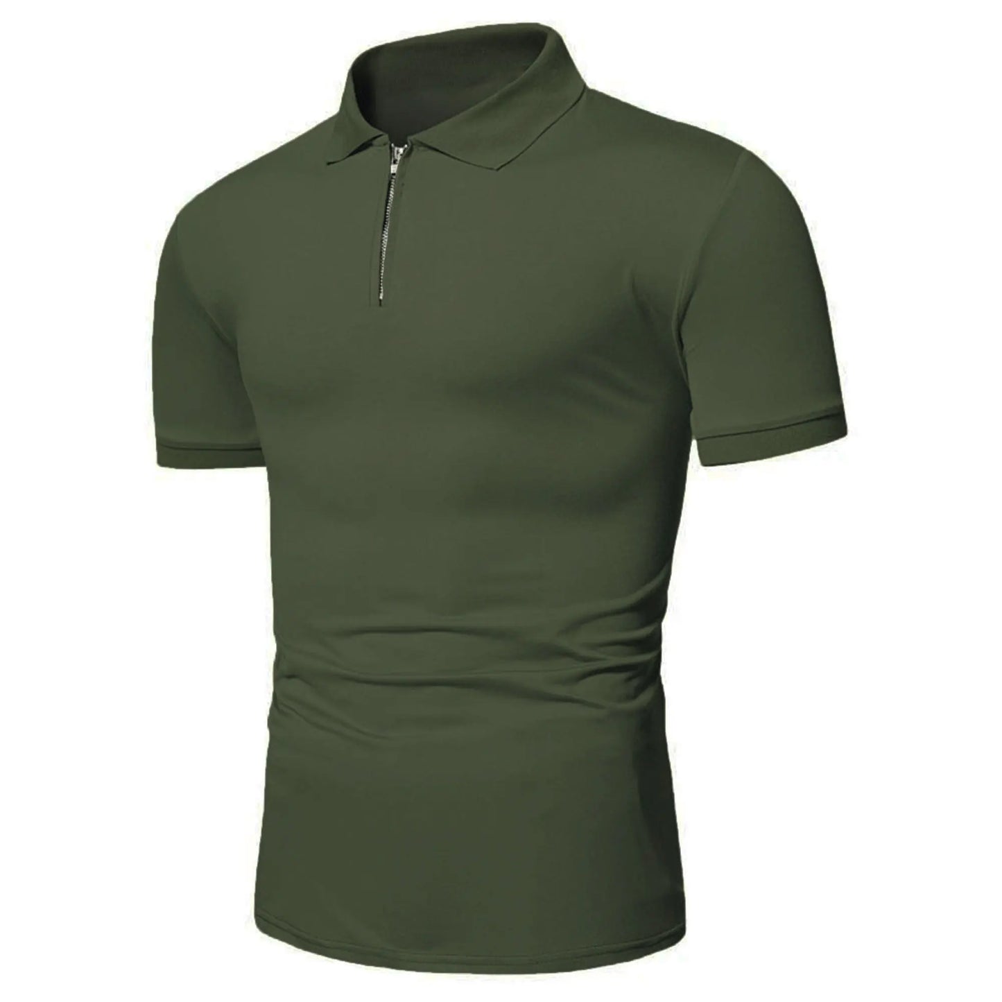 Men’s polo shirt solid color short-sleeved zipper lapel T-shirt casual top