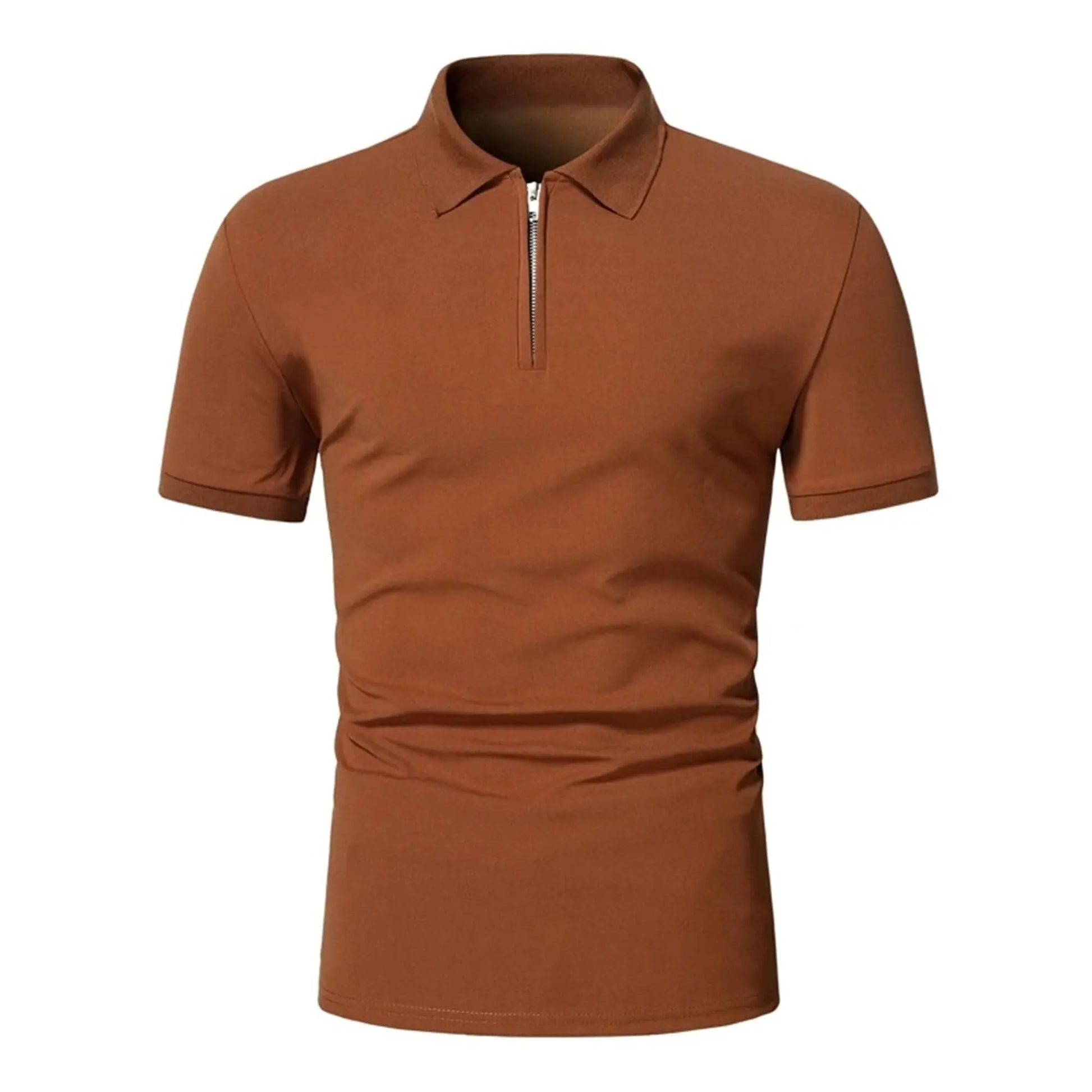 Men’s polo shirt solid color short-sleeved zipper lapel T-shirt casual top